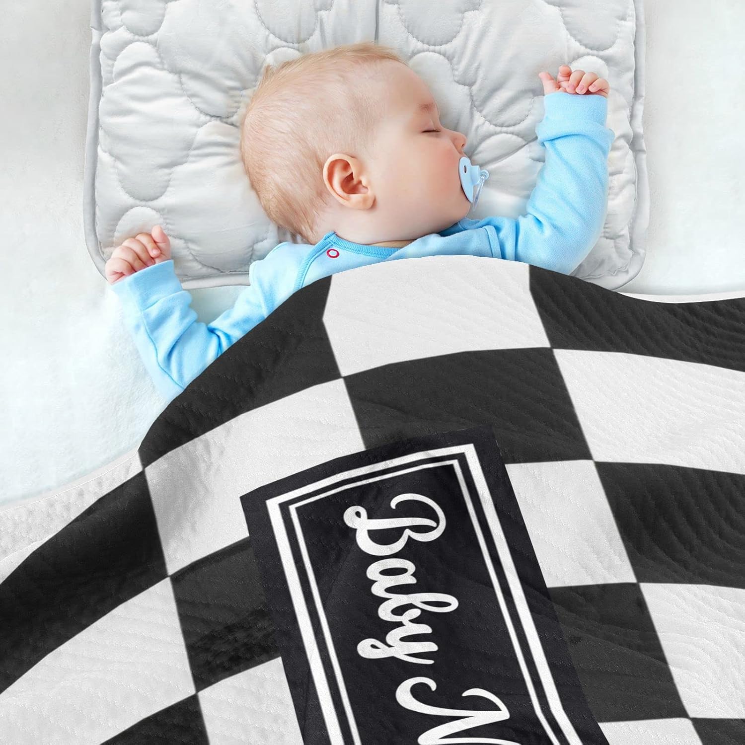 Pigsaly Custom Name Baby Blanket 30x40 Black White Buffalo Check Plaid