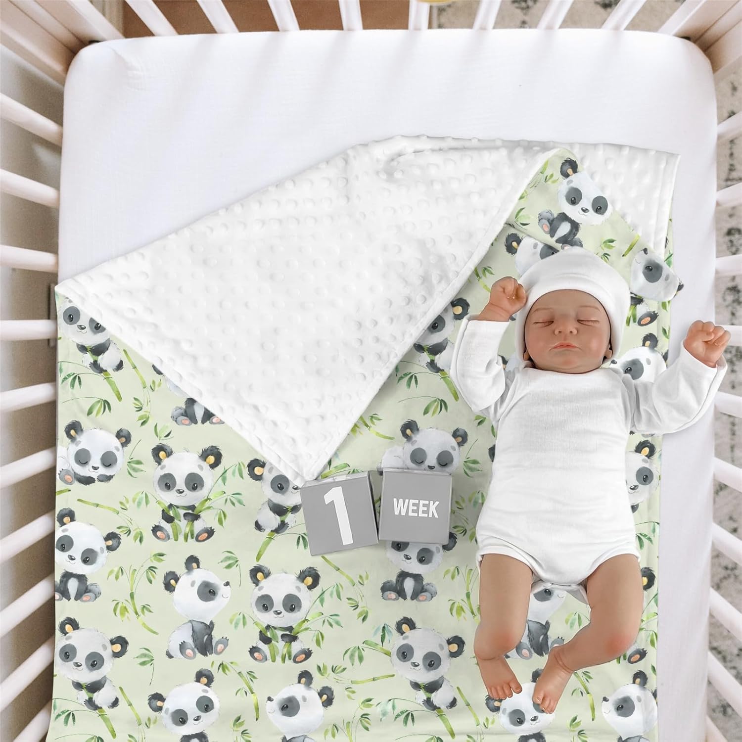 Cute Panda Bear Mink Baby Blanket with Dotted Backing 1