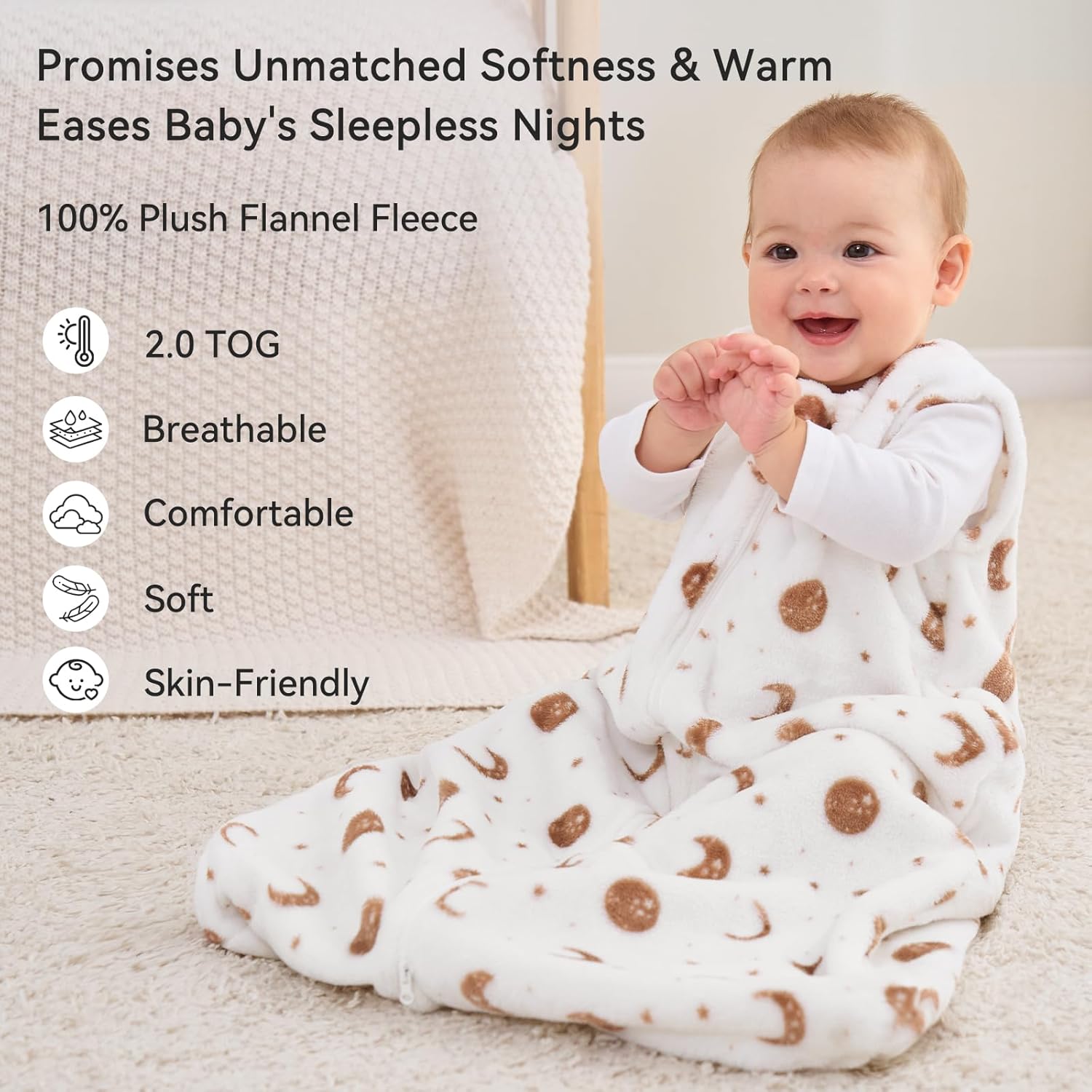 Unnivoll Fleece Sleep Sack 0-6 Months 20 Tog with 2-Way Zipper
