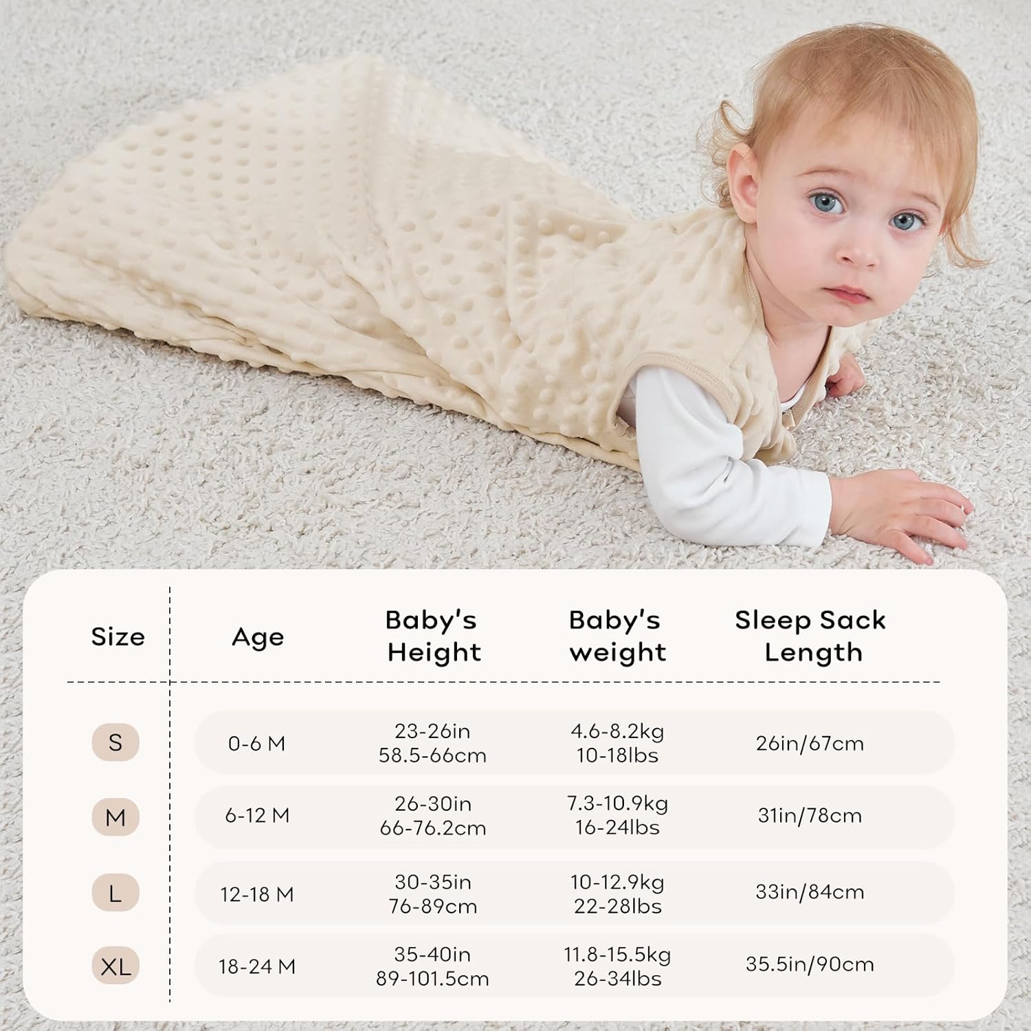 Unnivoll Fleece Sleep Sack 0-6 Months with Plush Dots 15 Tog
