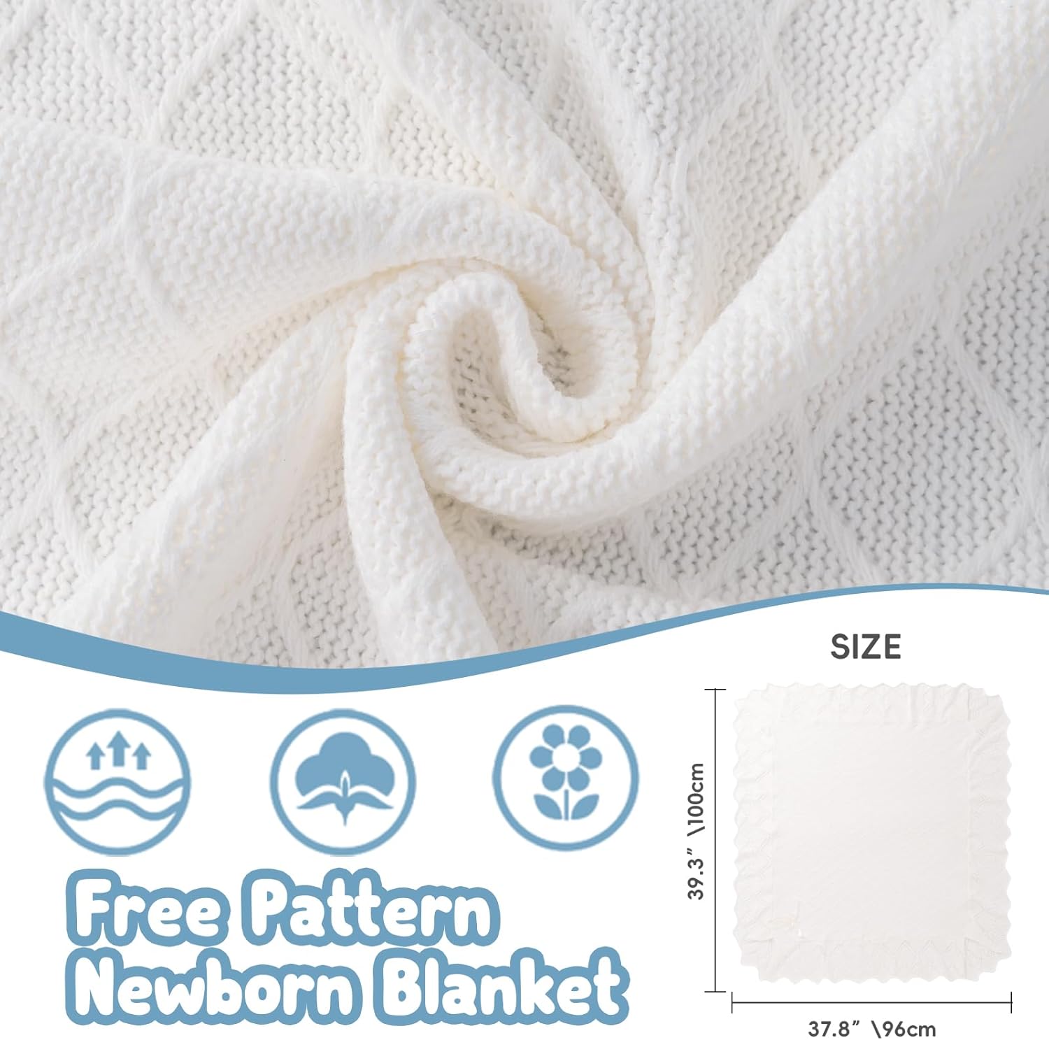 Booulfi Soft Cotton White Baby Blanket 38x39