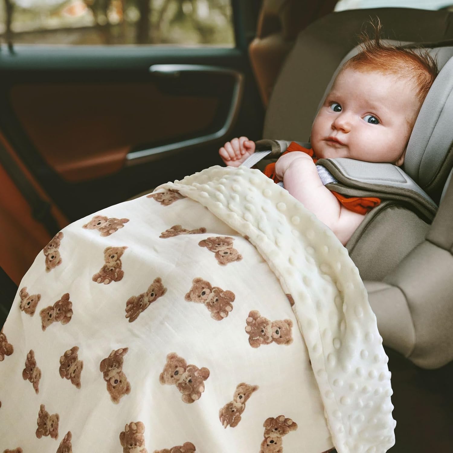 LifeTree Baby Swaddle Blanket with Dotted Fleece Backing Bear Pattern 31x40 Inches