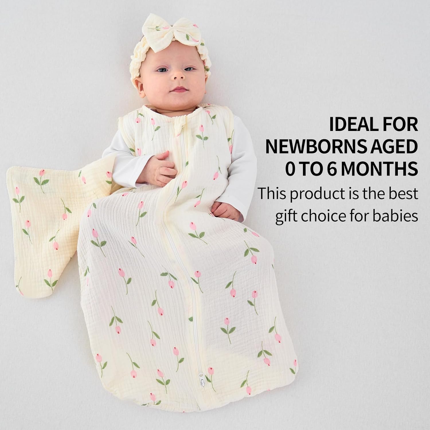 4 PCS Baby Girl Sleep Sack Set with Headband Burp Cloths
