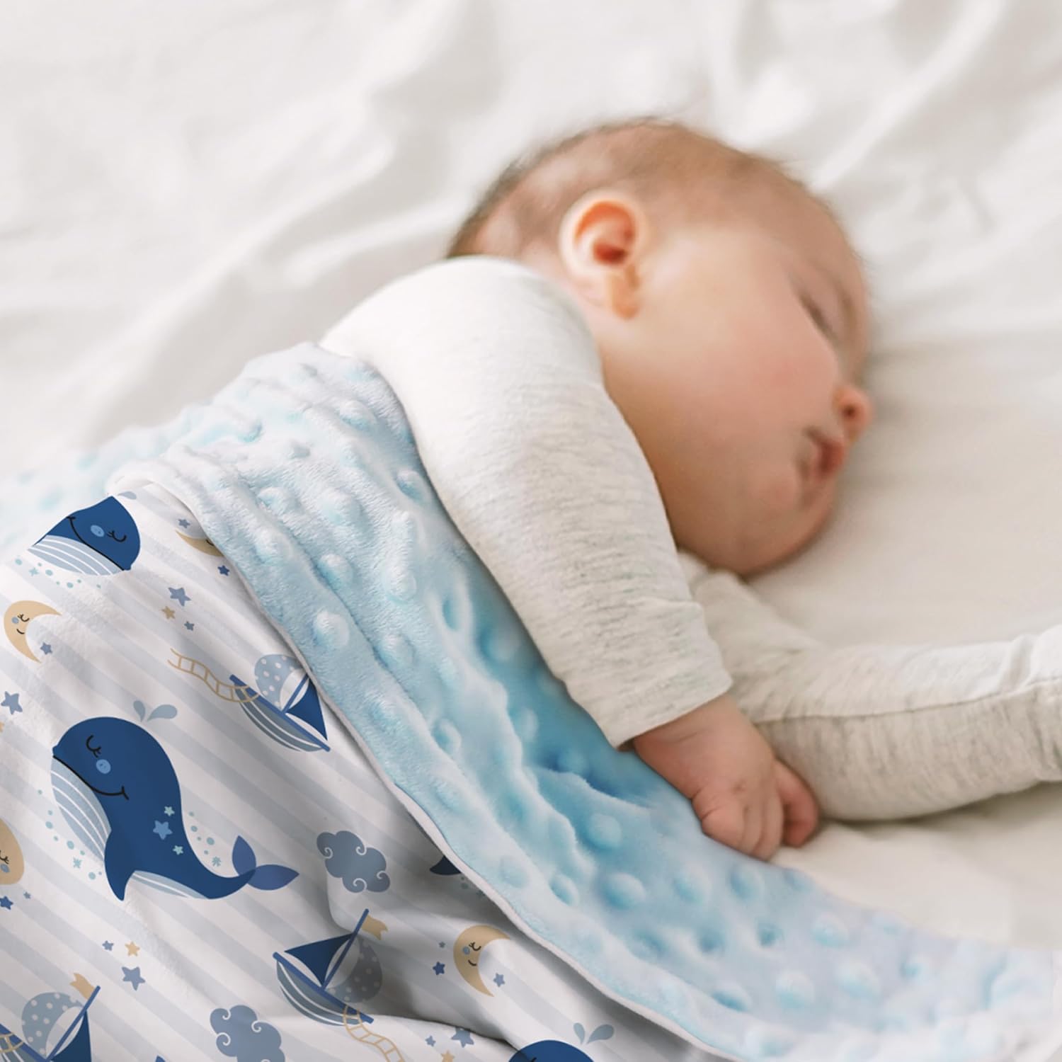 SANDJEST Whale Kid Blanket 30x40 - Soft Minky Blanket with Dotted Backing