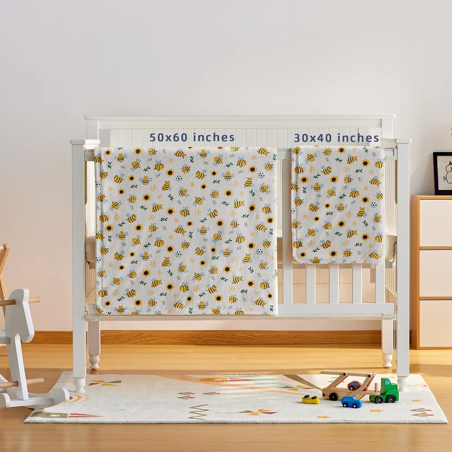 DaysU Silky Micro Plush Baby Blanket with Yellow Bee Print