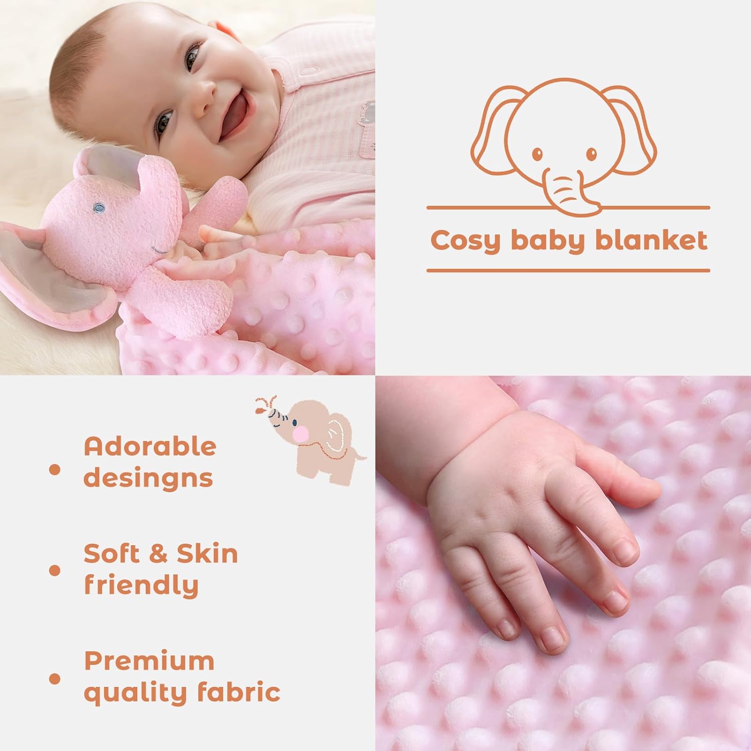 MOVEPAI Pink Elephant Security Blanket 16 Inch