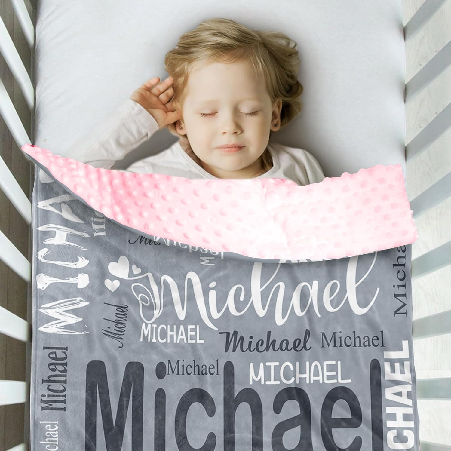 Personalized Baby Blanket with Gray Letters Print 1