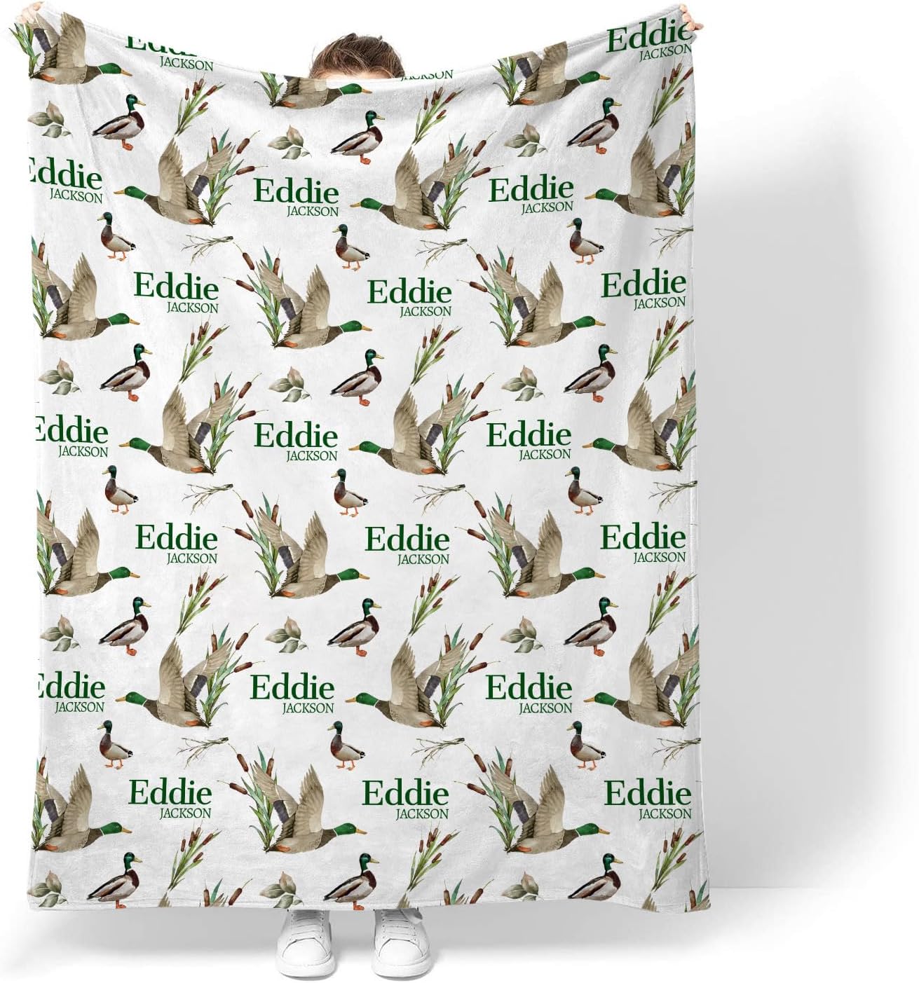 Personalized Baby Blanket with Name - Flannel Fleece Wild Ducks Design