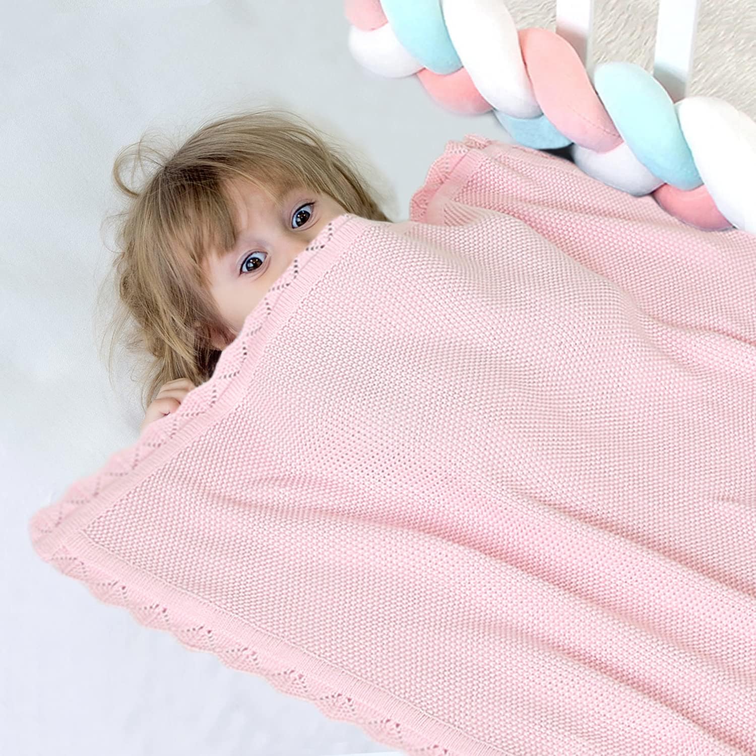 100 Cotton Baby Blanket Knit Soft Warm Light Pink 30x40 Inches