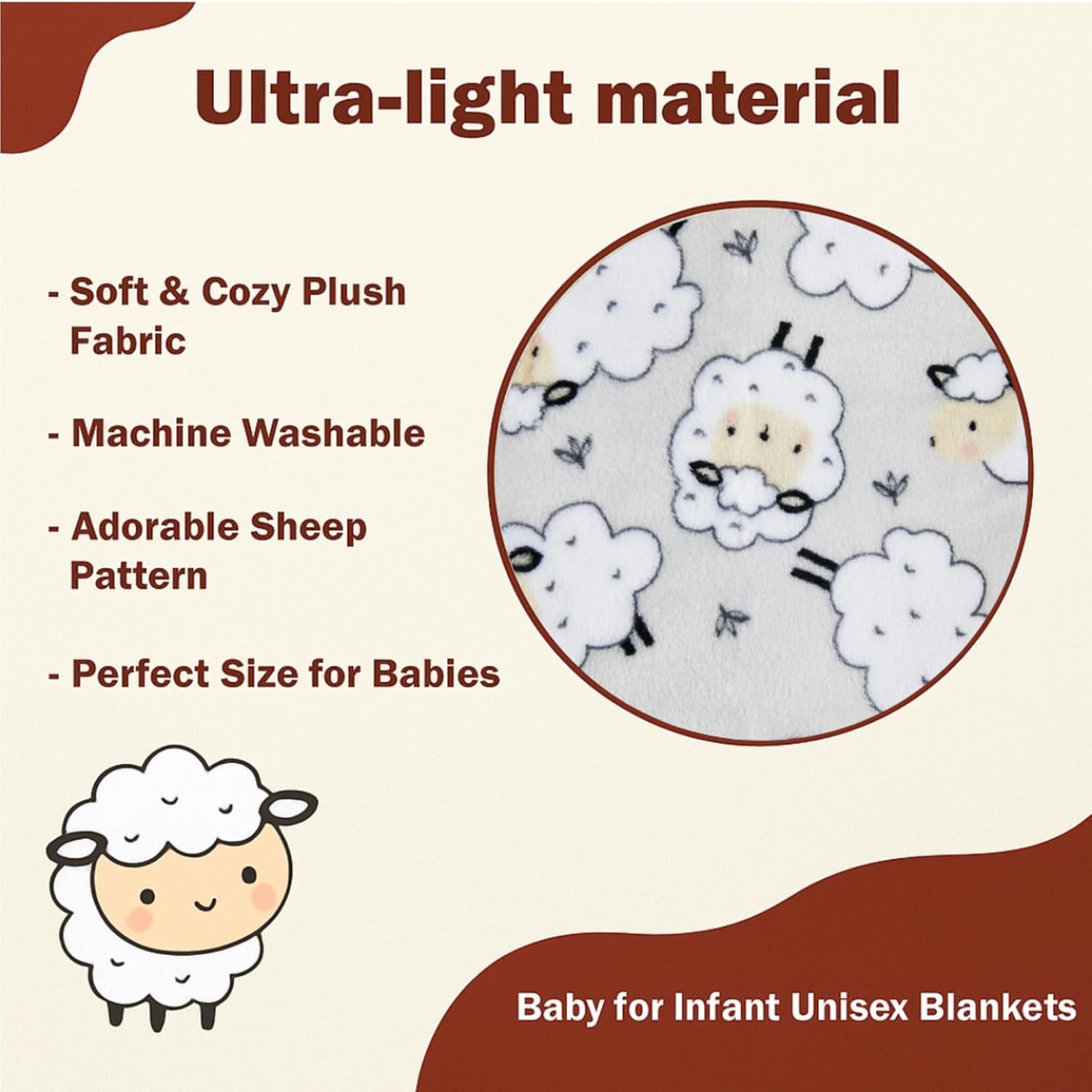 Gray Sheep Plush Baby Blanket Soft and Cozy for Newborns