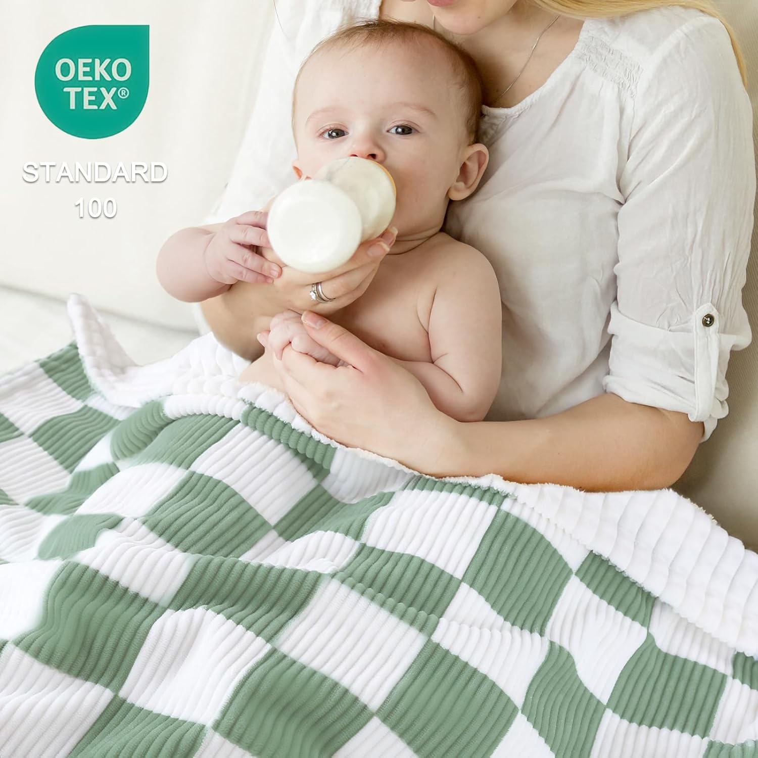 HOMRITAR Reversible Corduroy Baby Blanket Checkered