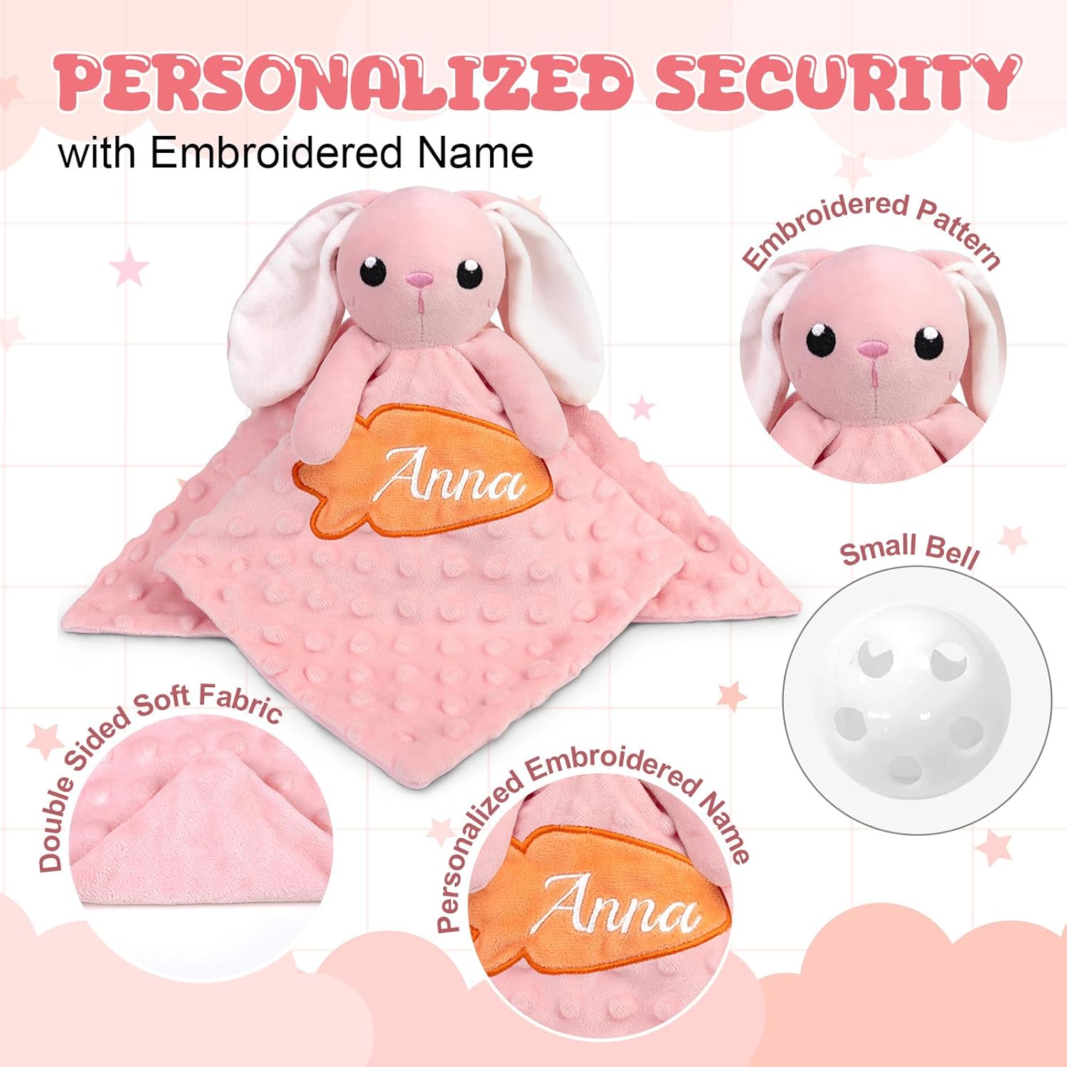 Personalized Baby Security Blanket with Name and Bunny Design