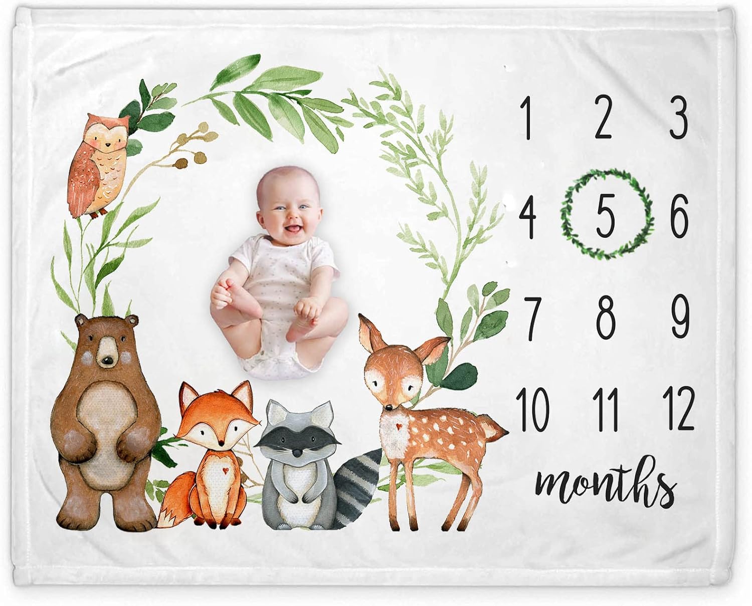 Yuzioey Baby Milestone Blanket - Woodland Forest Animals Growth Tracker 50x40 Inches