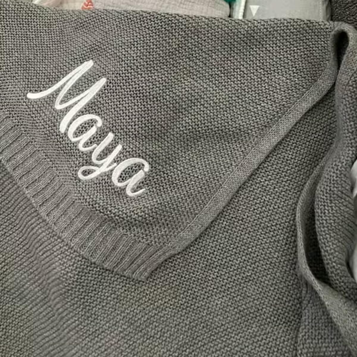 Personalized Cotton Knitted Blanket with Embroidered Name