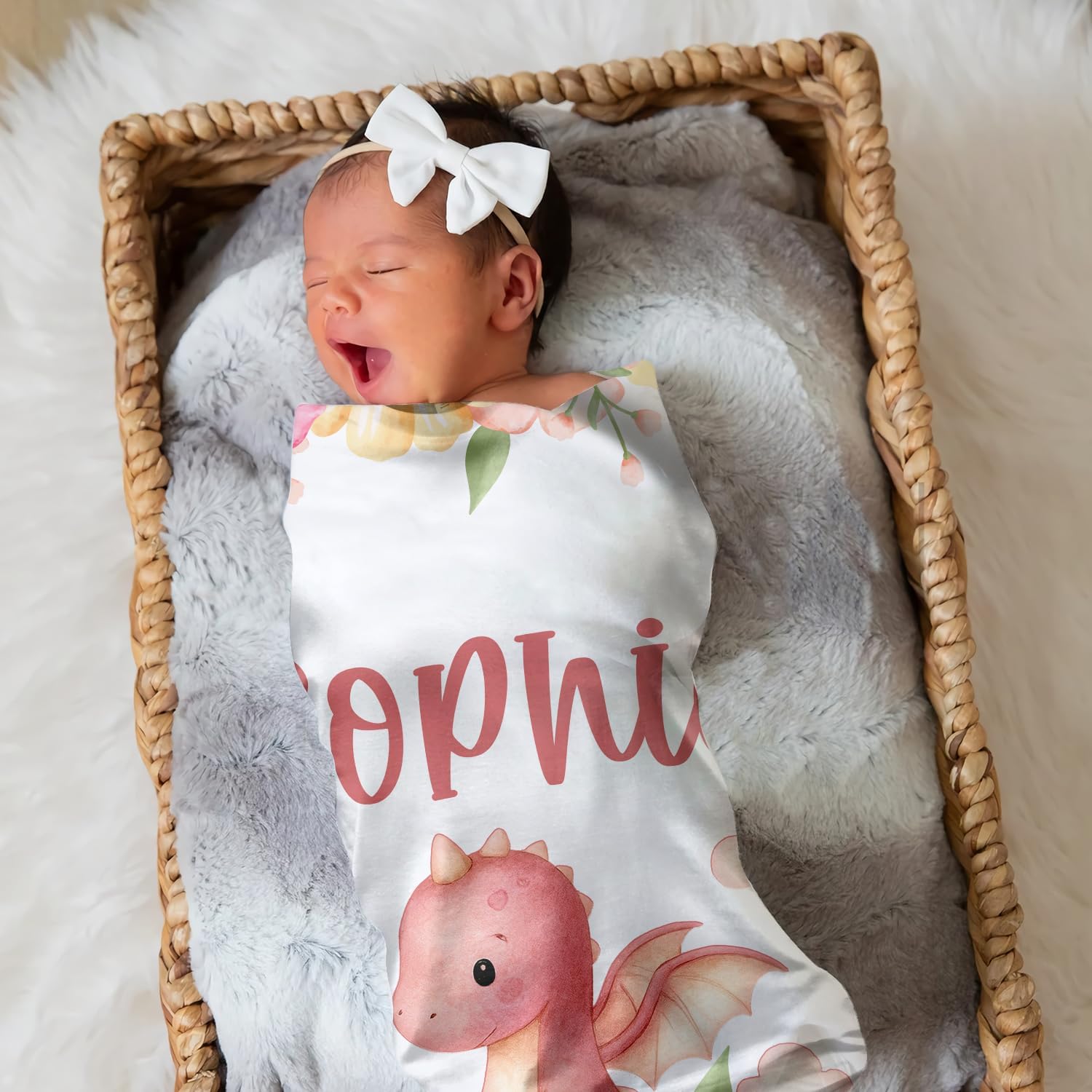 Zocoshi Personalized Pink Dragon Baby Blanket