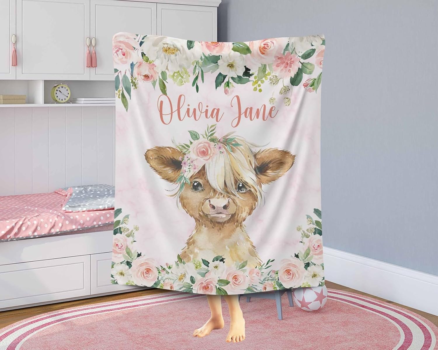 Customized Highland Cow Blanket Personalized Baby Name Throw