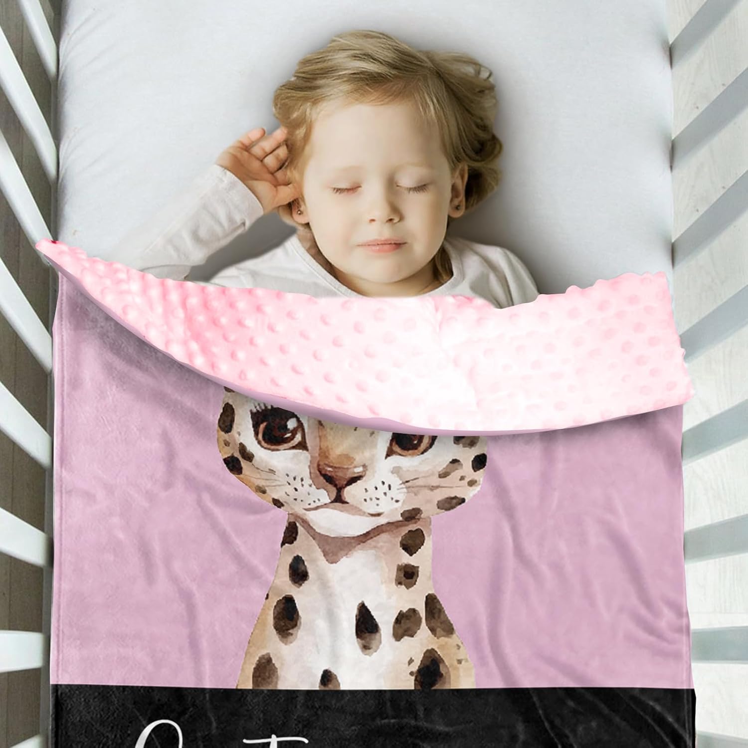 YISMEET Customized Baby Blanket with Name and Pink Leopard Design