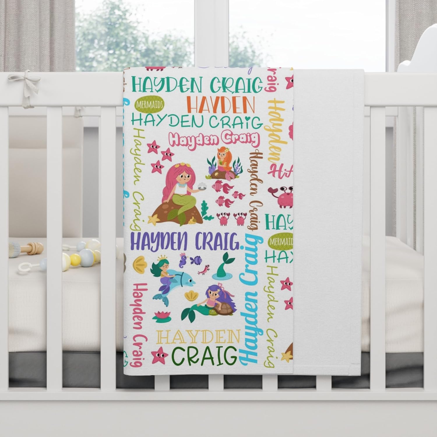 Personalized Baby Name Blanket with Mermaid Design