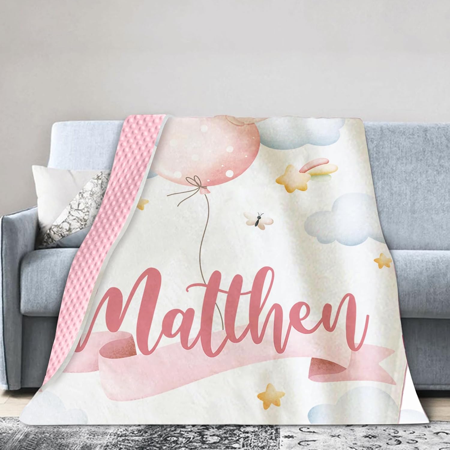 Personalized Baby Blanket with Name Lunar Bunny Design 1