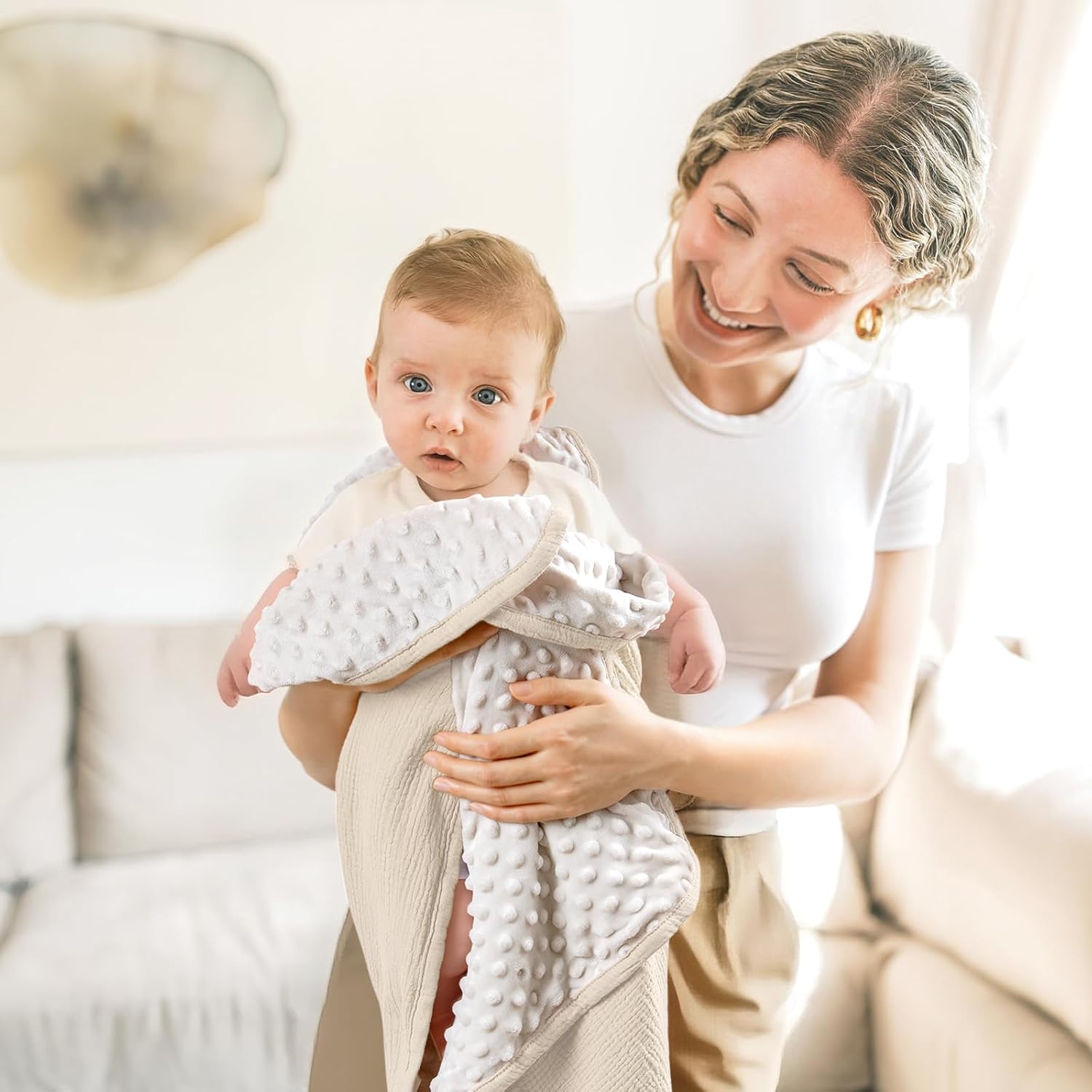Lulumoon Baby Blanket - Minky Dot Muslin 30x40 Ivory