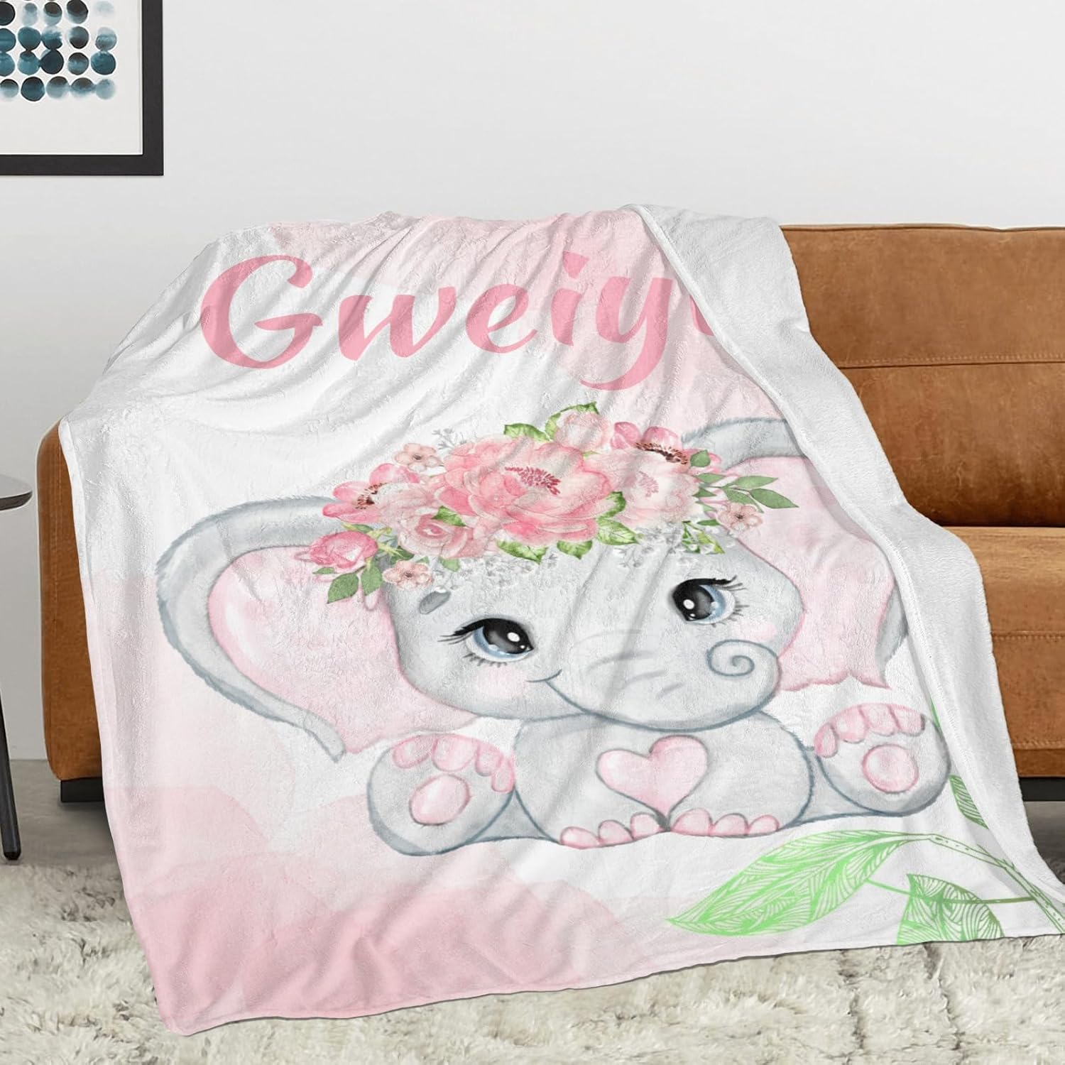 Personalized Baby Elephant Blanket 30x40 Inches