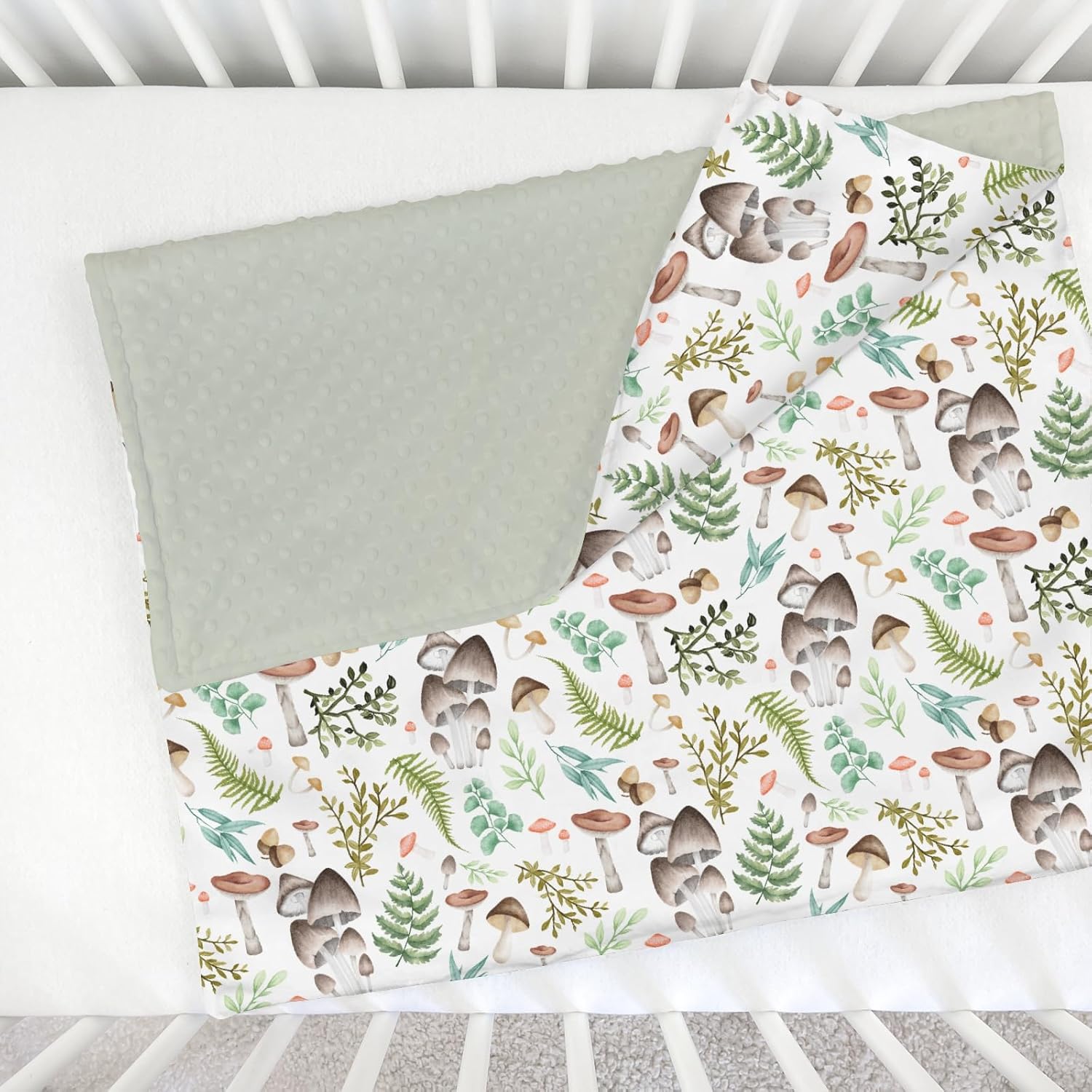 Mushroom Forest Baby Blanket with Dotted Backing 1