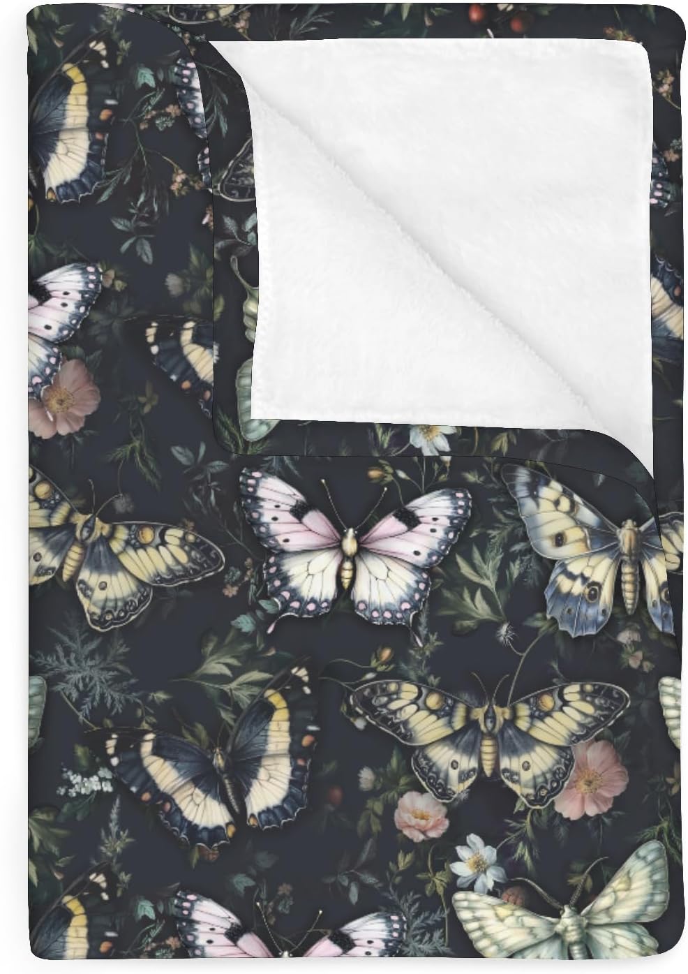 Gothic Moth Black Floral Baby Blanket 30x40