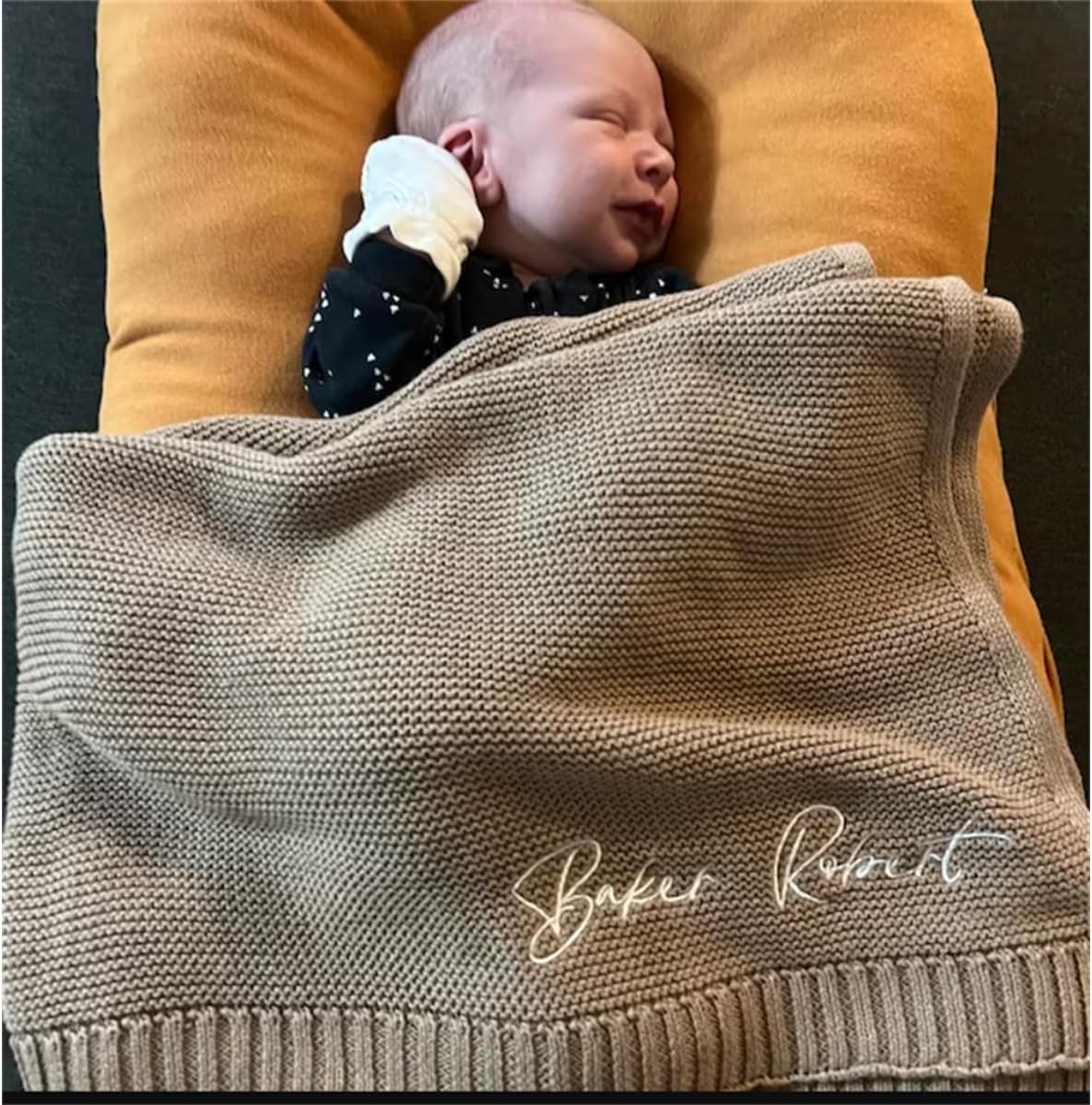 Personalized Cotton Knitted Blanket with Embroidered Name