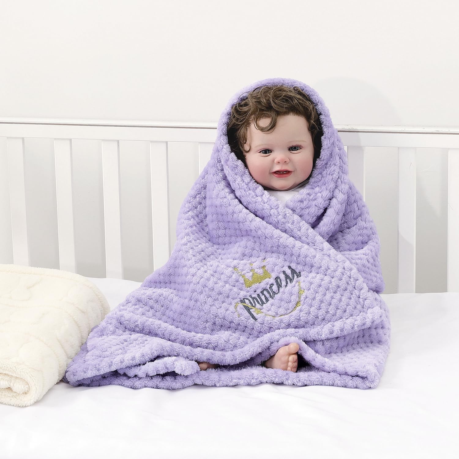 CREVENT 30X40 Fluffy Warm Baby Blanket for Girls - Purple Crown
