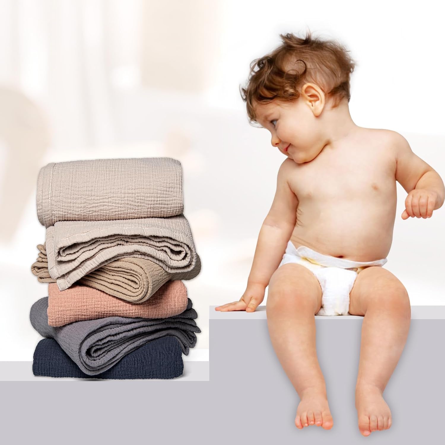 Lulu Moon Muslin Blanket 47x47 Inches Ivory 1
