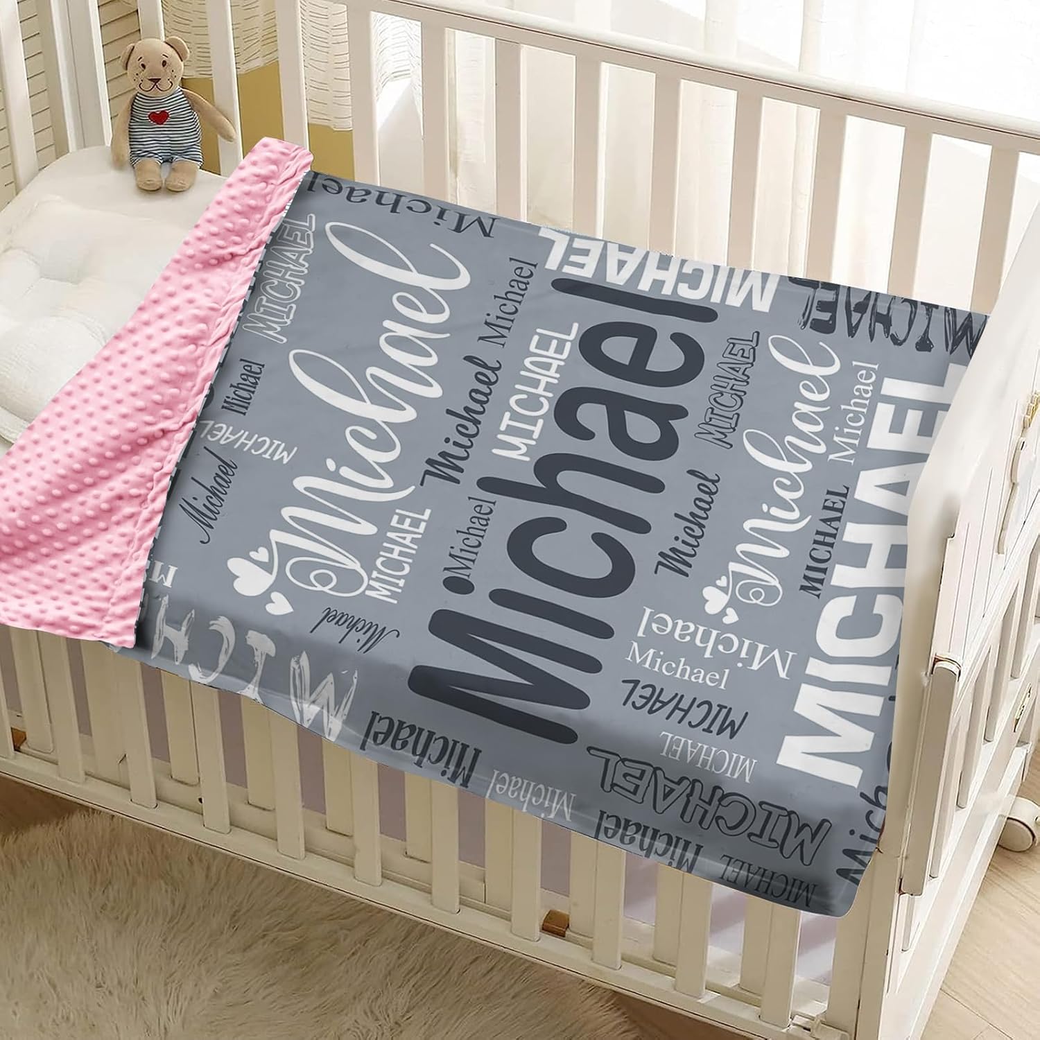Personalized Baby Blanket with Gray Letters Print 1