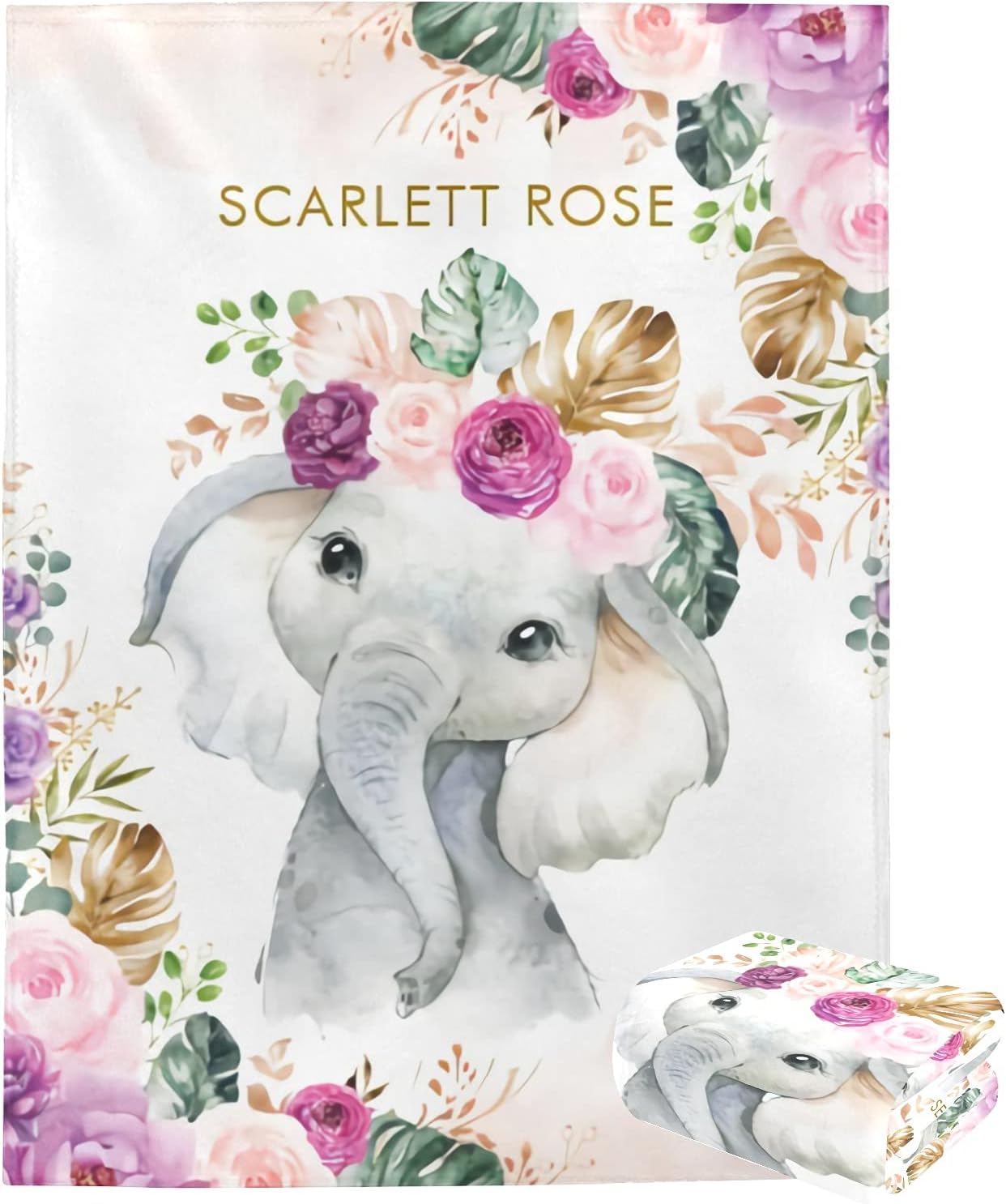 Personalized Elephant Baby Blanket with Name - Soft and Cozy
