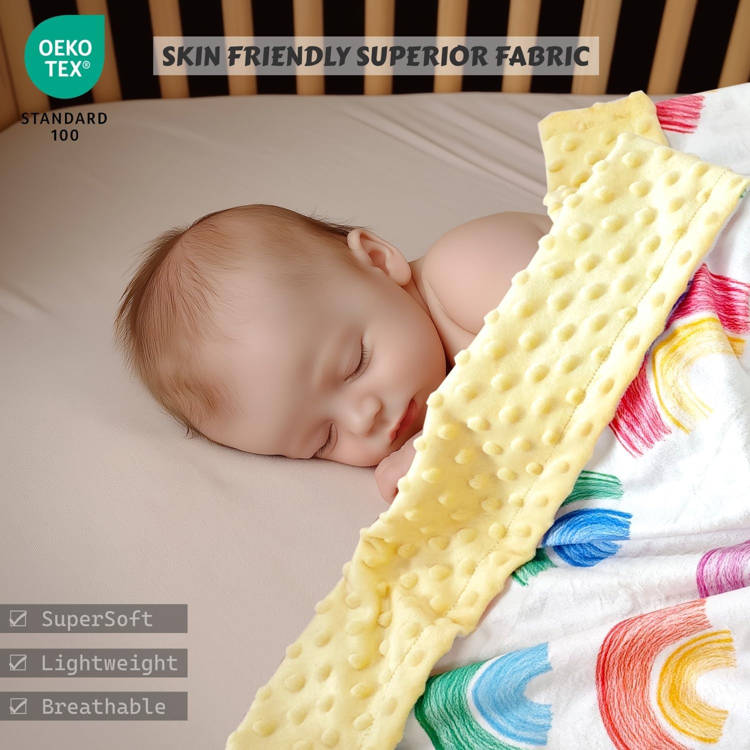 VivaCozy Baby Blanket Rainbow Crayon Yellow Double Layer 30x40 Inch