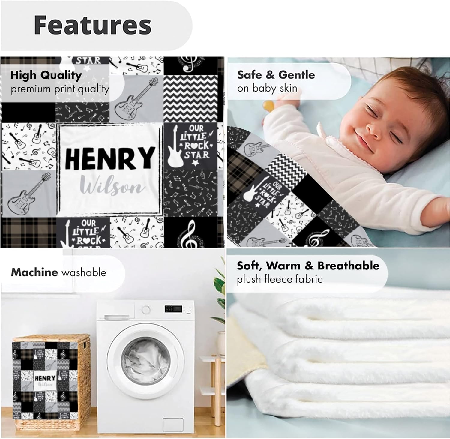 Personalized Baby Name Music Blanket with Custom Design