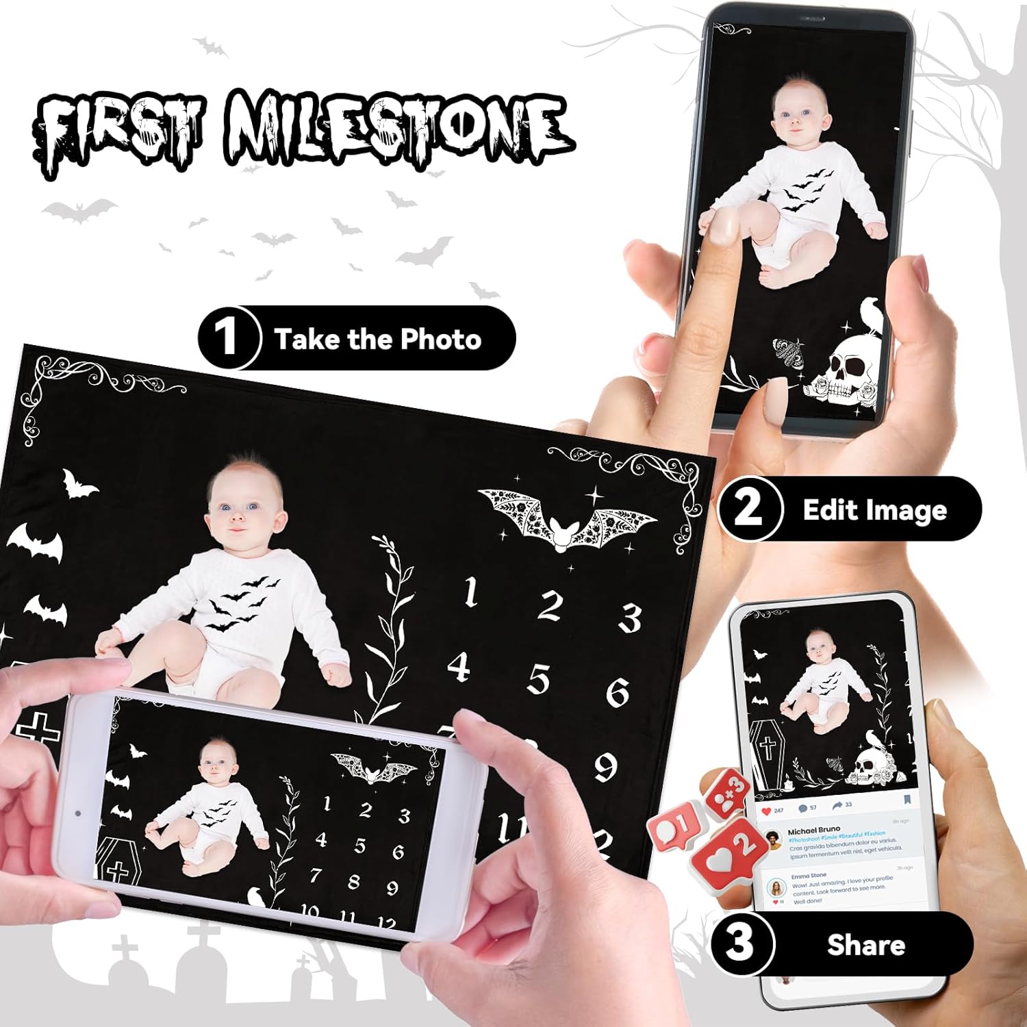 Gothic Baby Milestone Blanket 50x40 Inches Halloween Decor