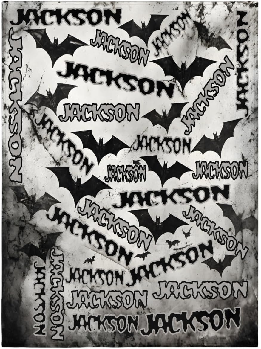 Personalized Halloween Baby Blanket with Name and Black Fog Bat Design