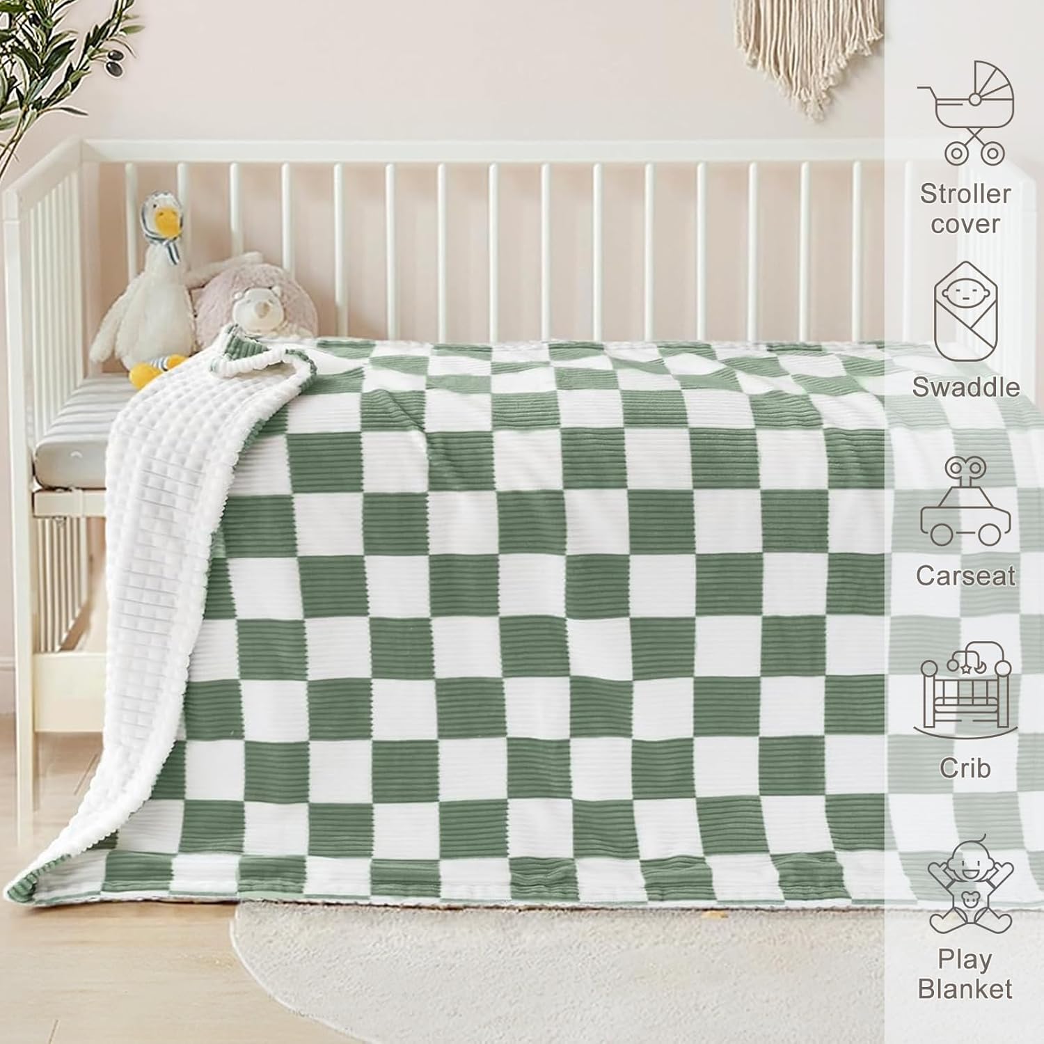 HOMRITAR Reversible Corduroy Baby Blanket Checkered