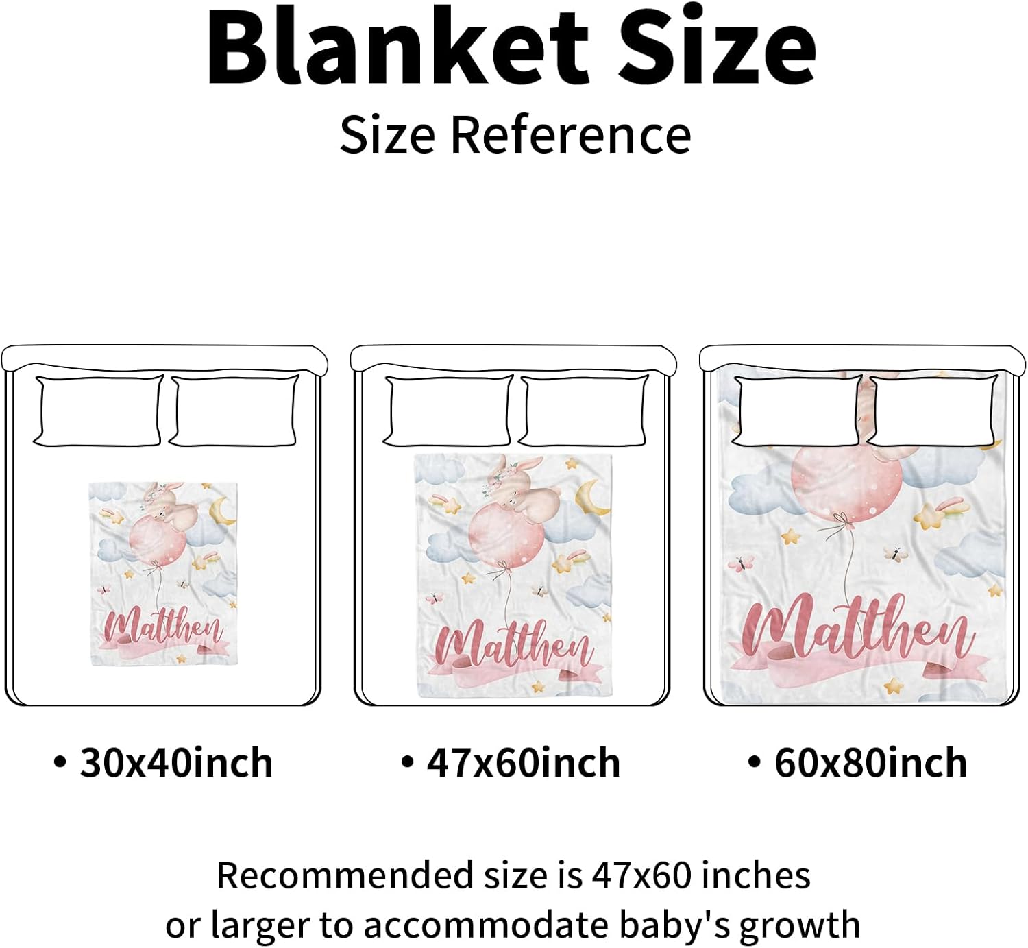 Personalized Baby Blanket with Name Lunar Bunny Design 1