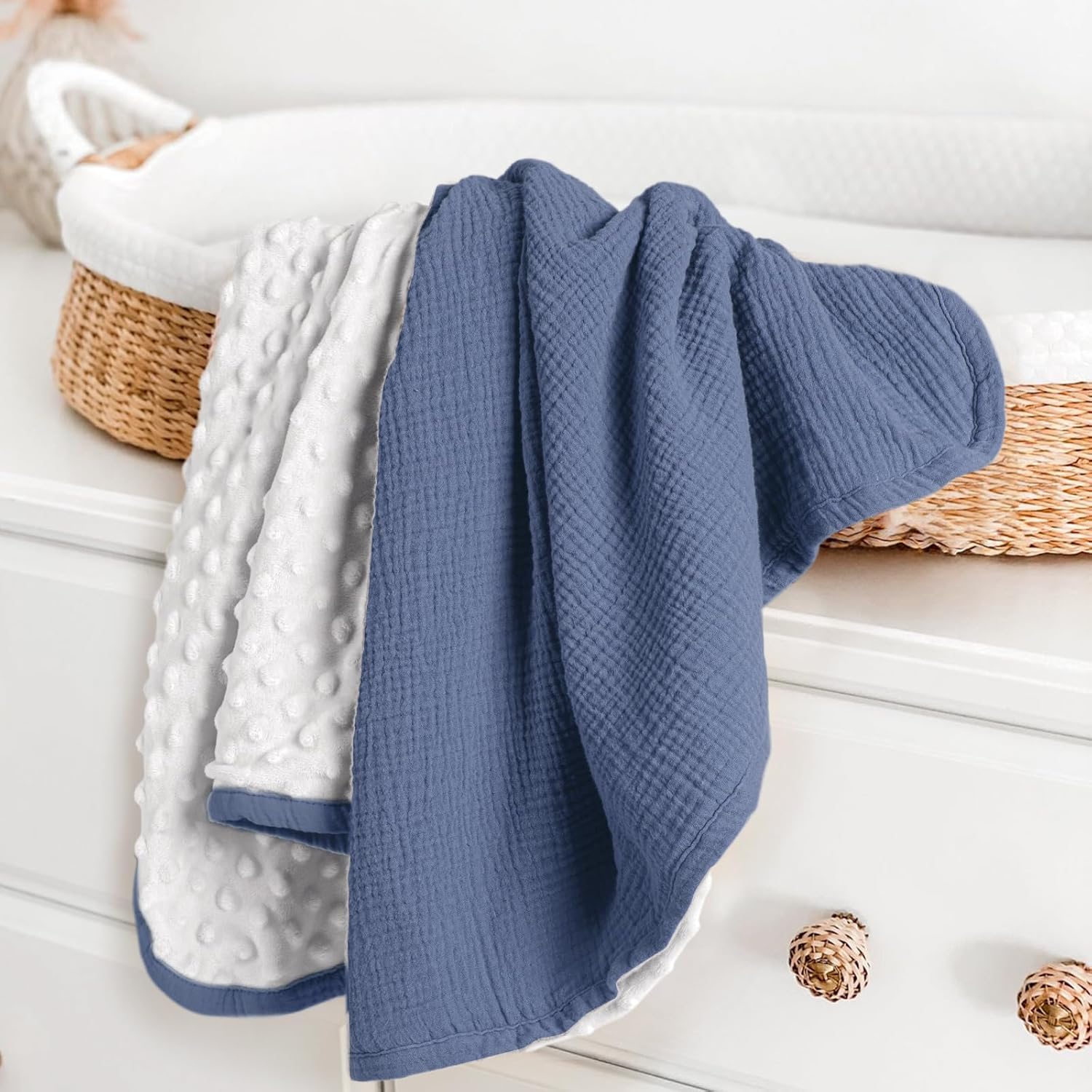 Lulumoon Baby Blanket - Minky Dot Muslin 30x40