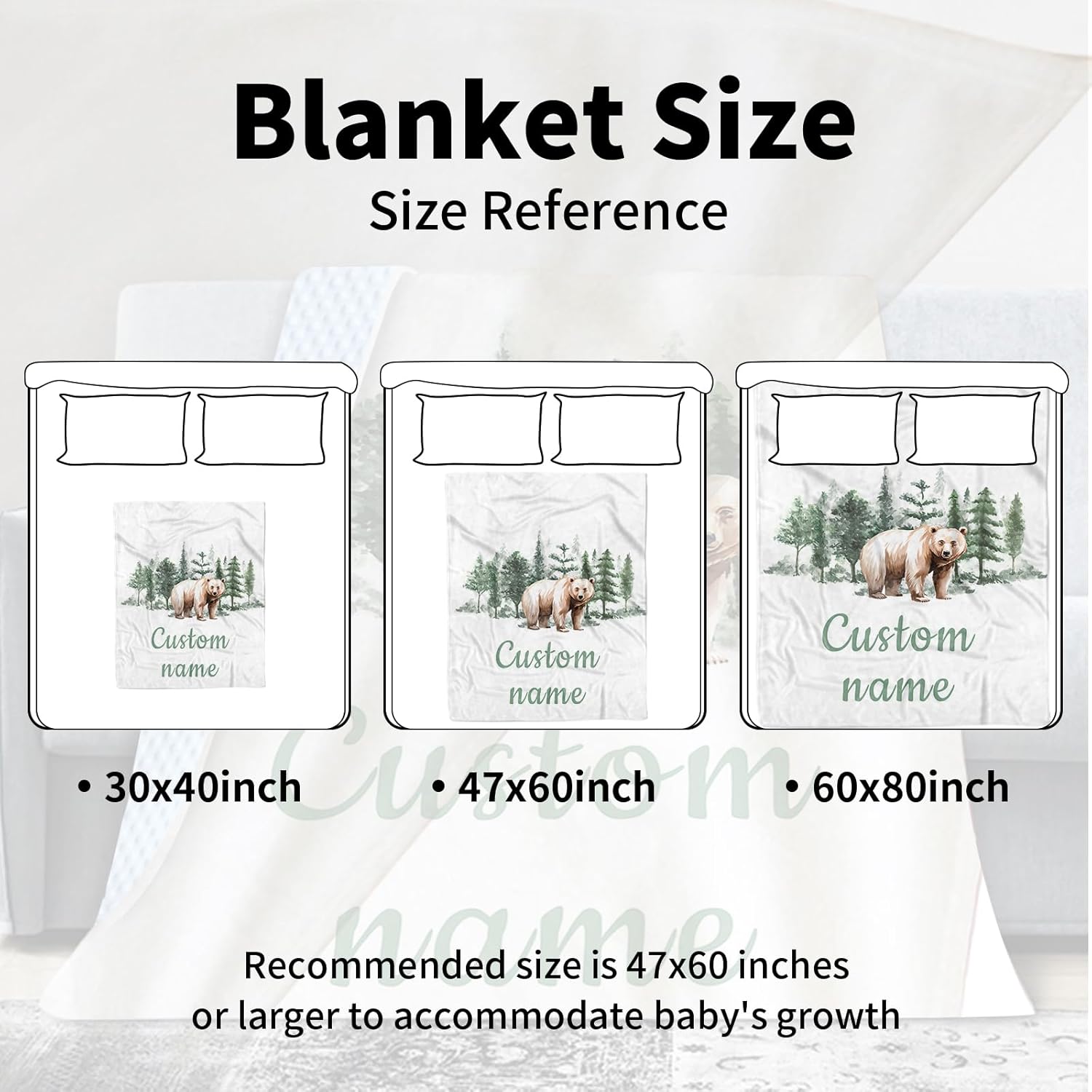 Custom Name Baby Receiving Blanket with Bear in Forest Theme