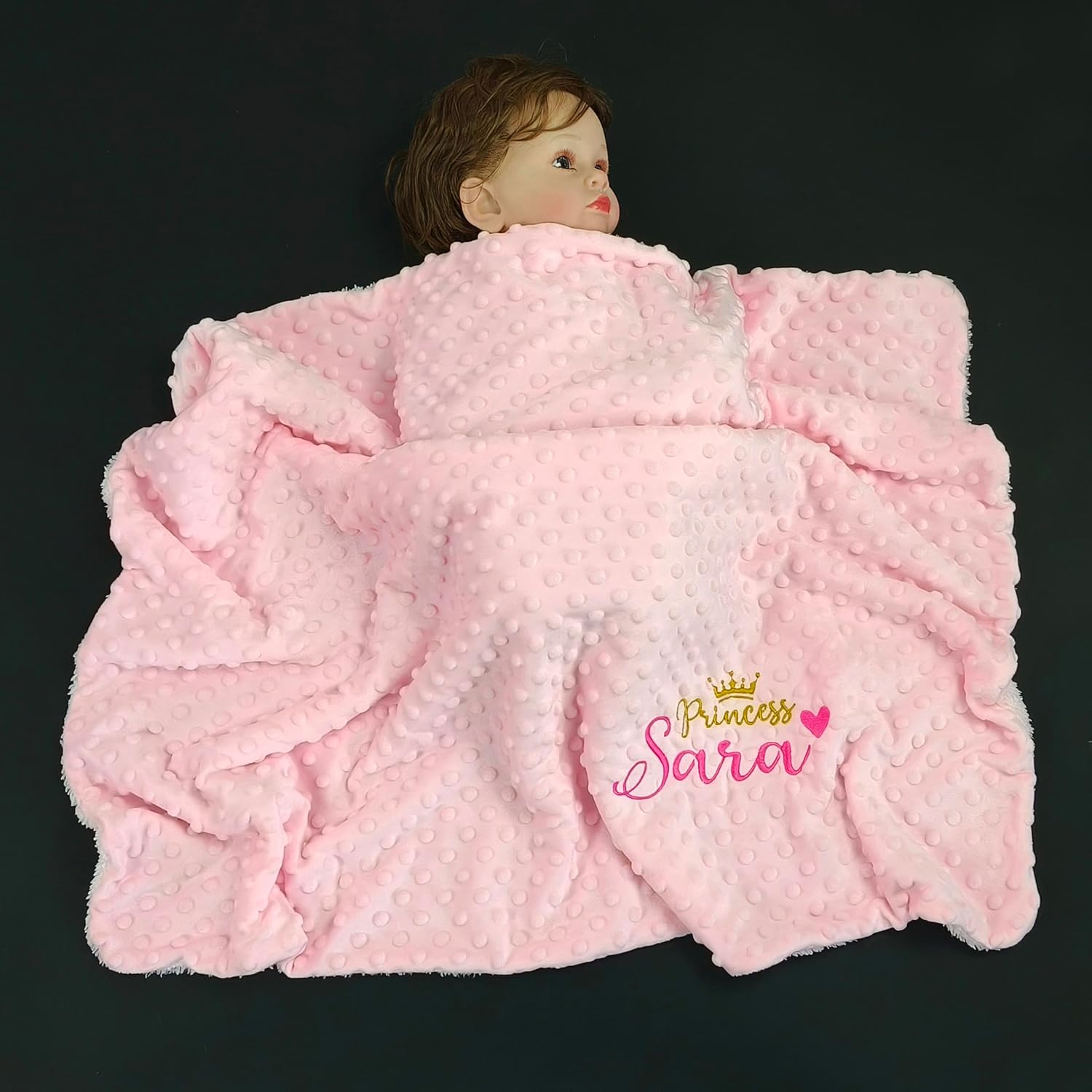 Personalized Baby Blanket with Name - 27x35 Inch Pink Minky Fleece