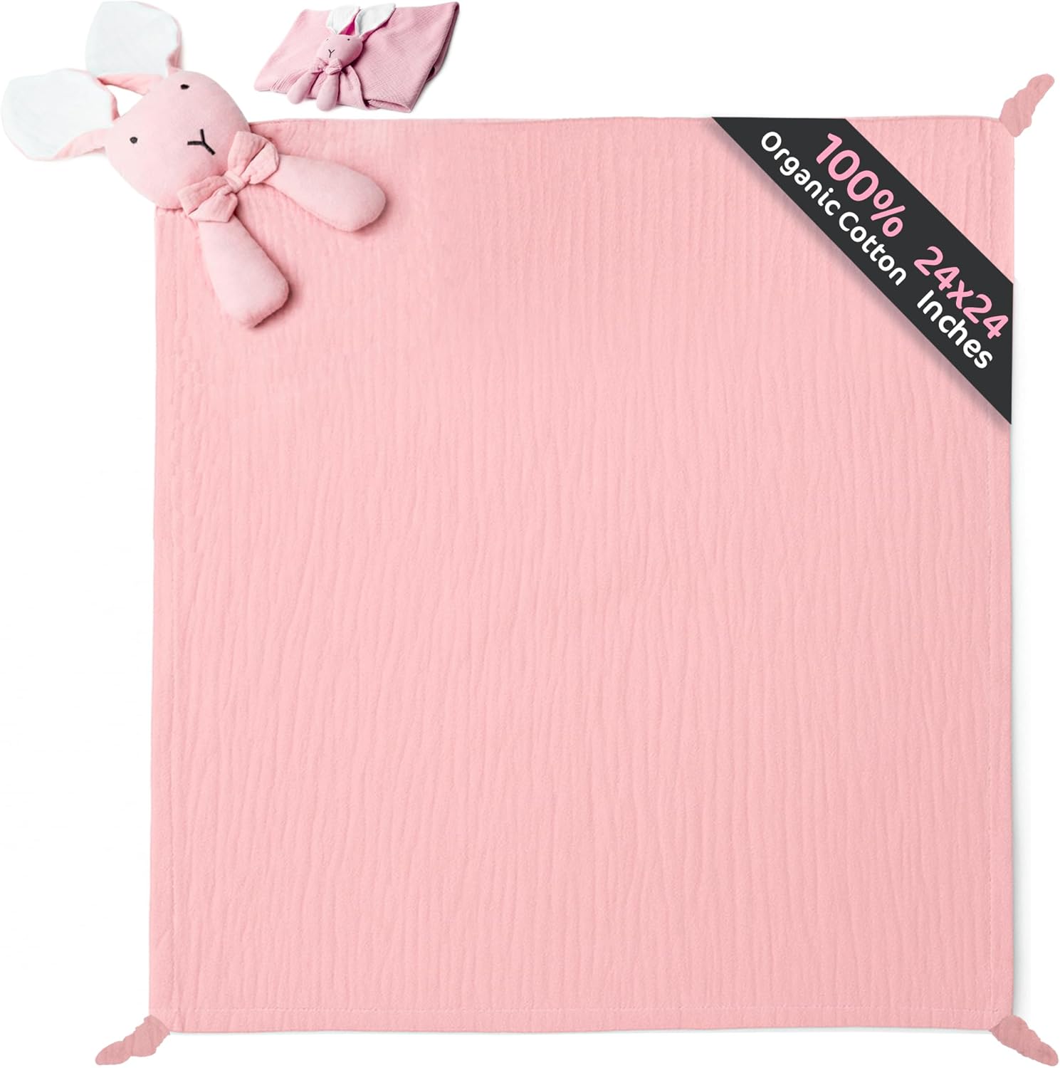 Baby Lovey Blanket with Plush Bunny - Soft Muslin 24x24 Inches