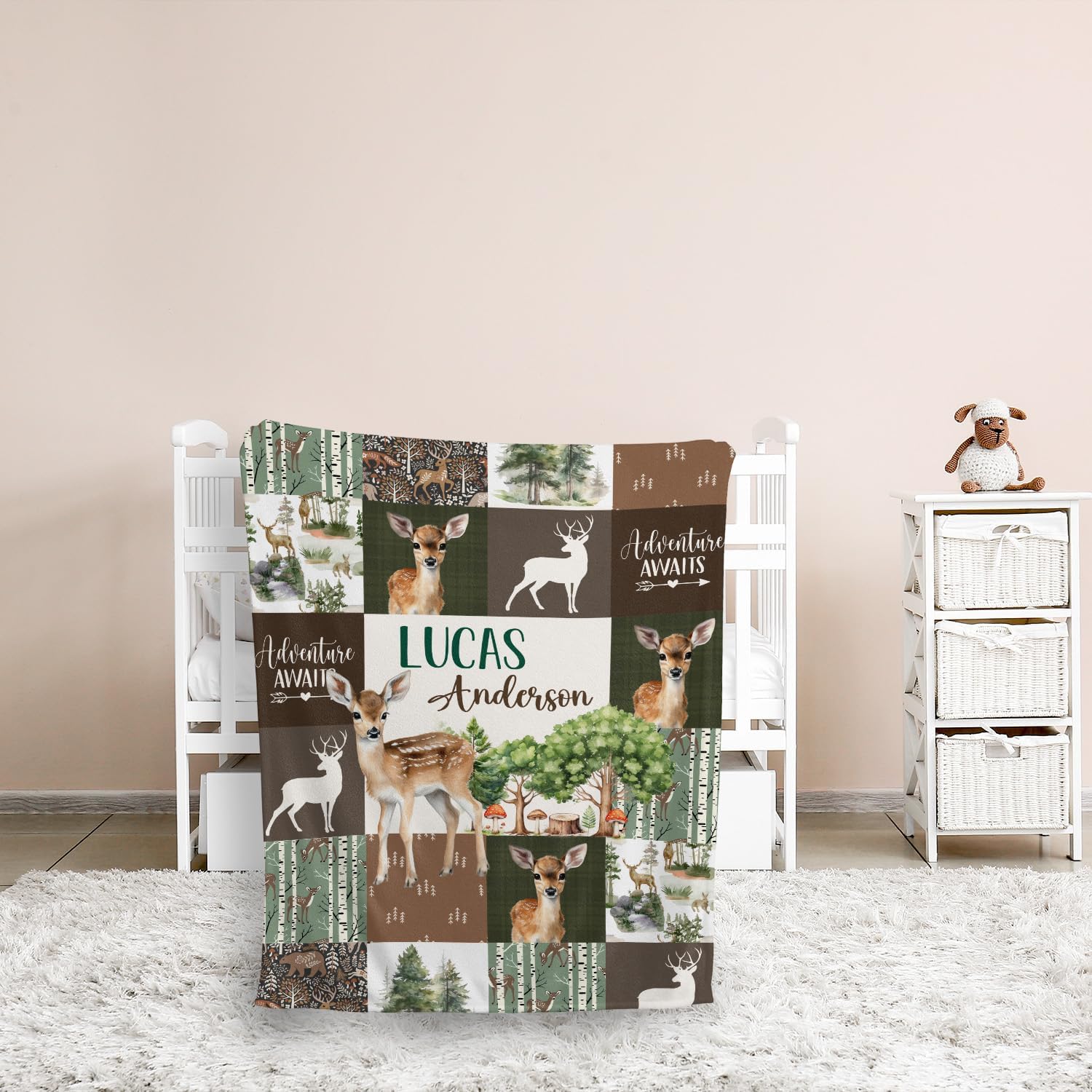 Personalized Baby Deer Blanket Woodland Theme
