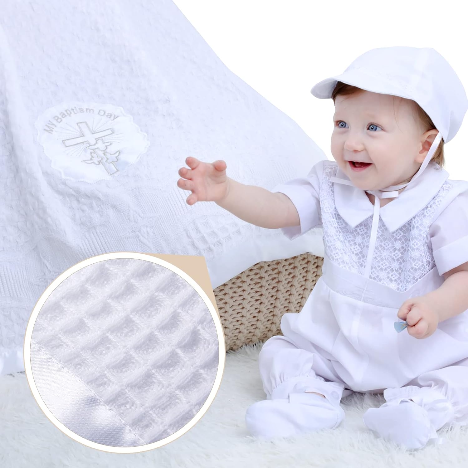 Booulfi Unisex White Baptism Blanket 36x50