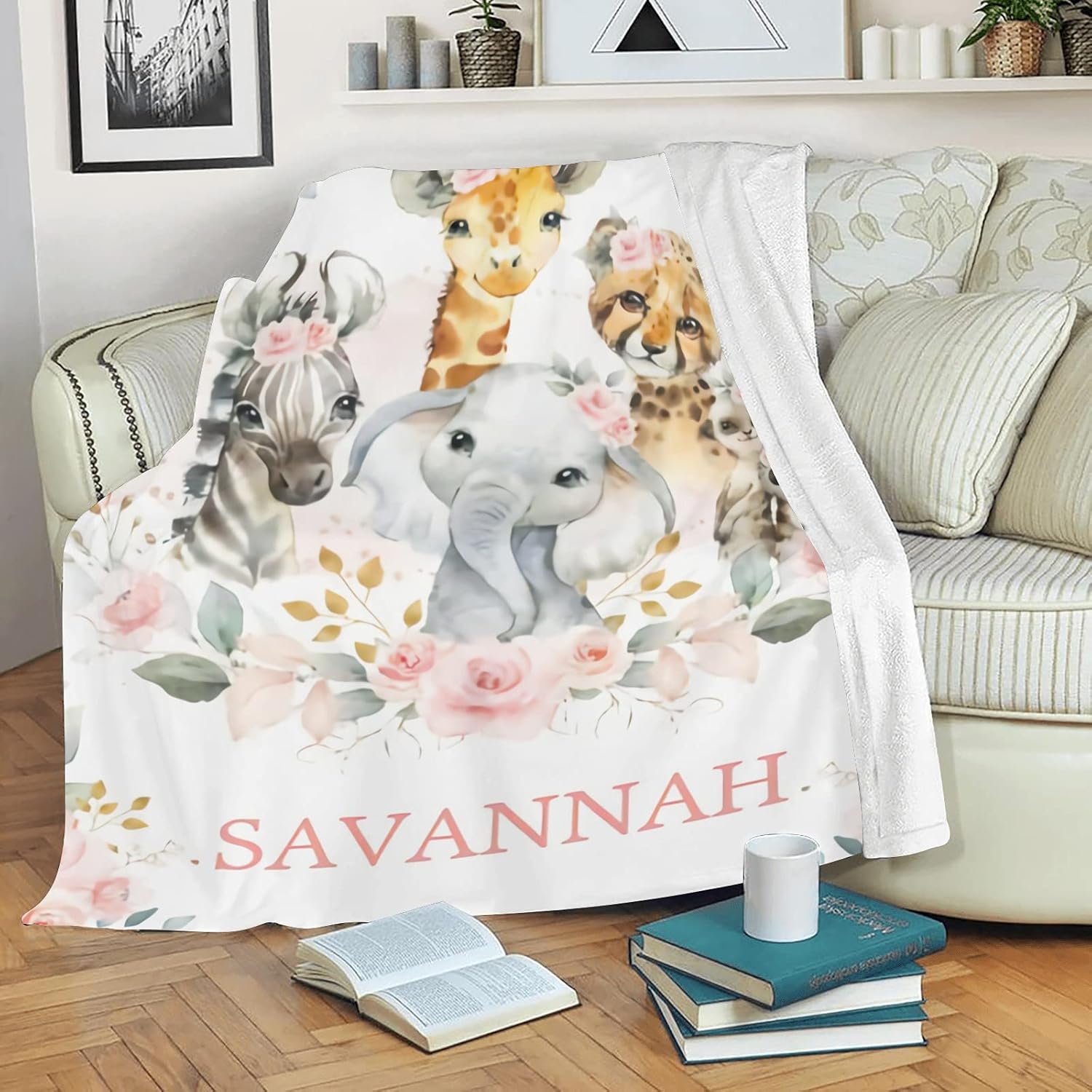 Custom Elephant Baby Blanket with Name Personalized for Girls Boys