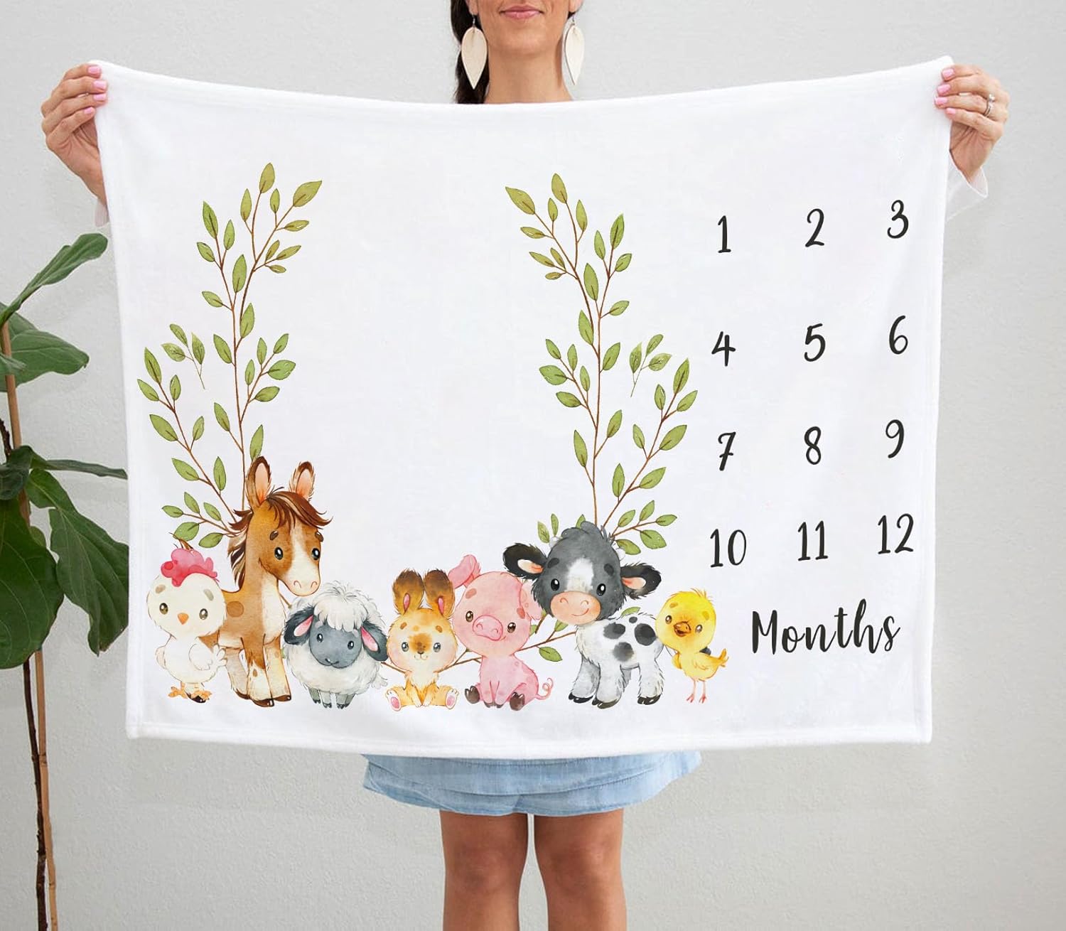 Yuzioey Farm Animals Milestone Blanket 50x40