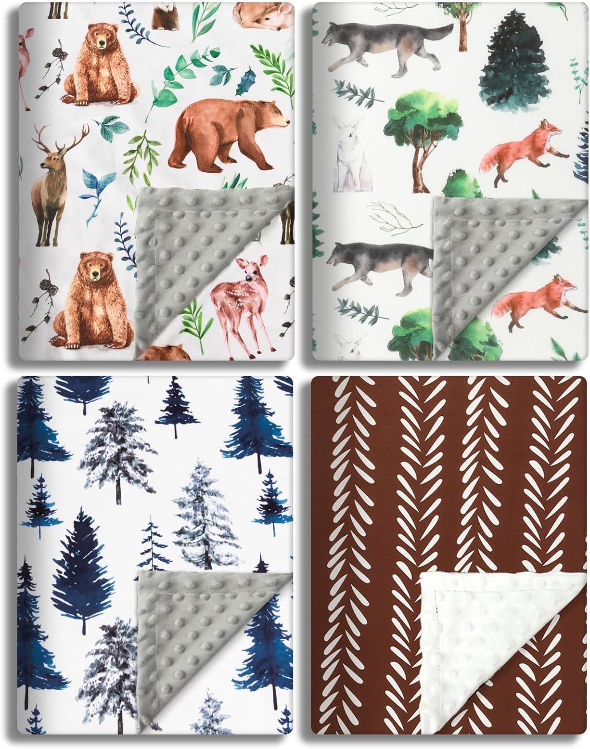 4 Pack Soft Woodland Baby Blankets for Newborn Toddlers