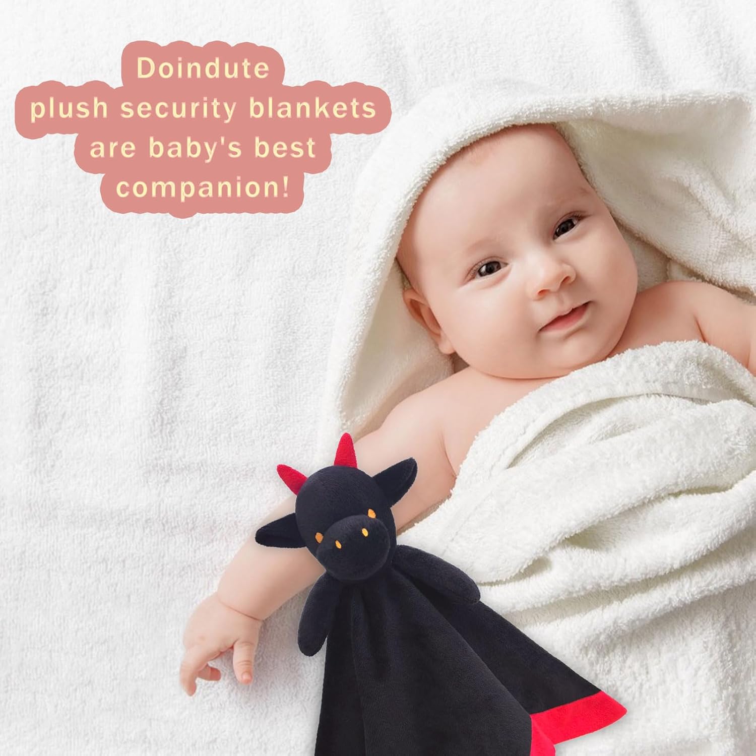 Baby Black Dragon Soft Stuffed Security Blanket 14 Inches