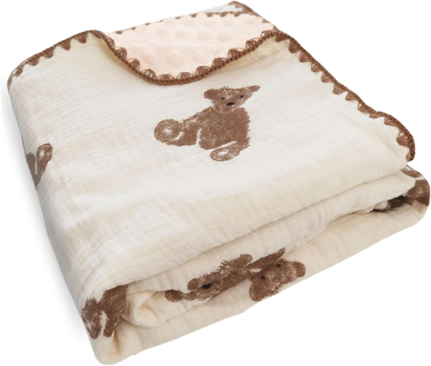 Gunnaicat Baby Blanket Double Layer Cotton Muslin 40x40 Inch Bear Pattern 1