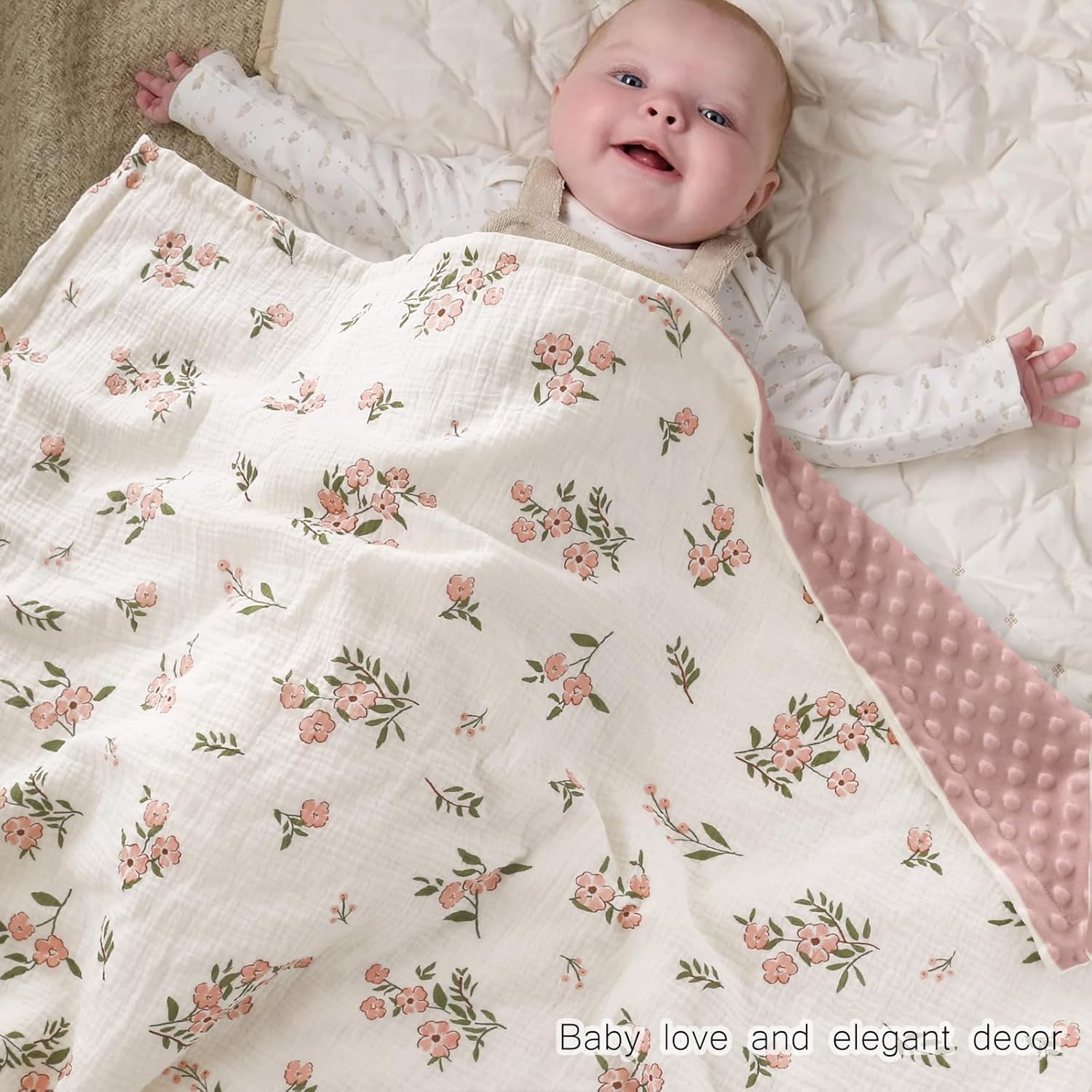 BOPRIO Pink Floral Muslin Baby Blanket 30x40